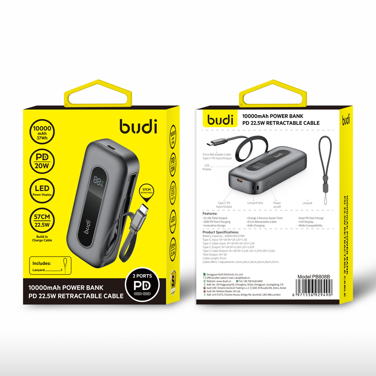 Budi 10000 mAh Power Bank PD22.5W Cable