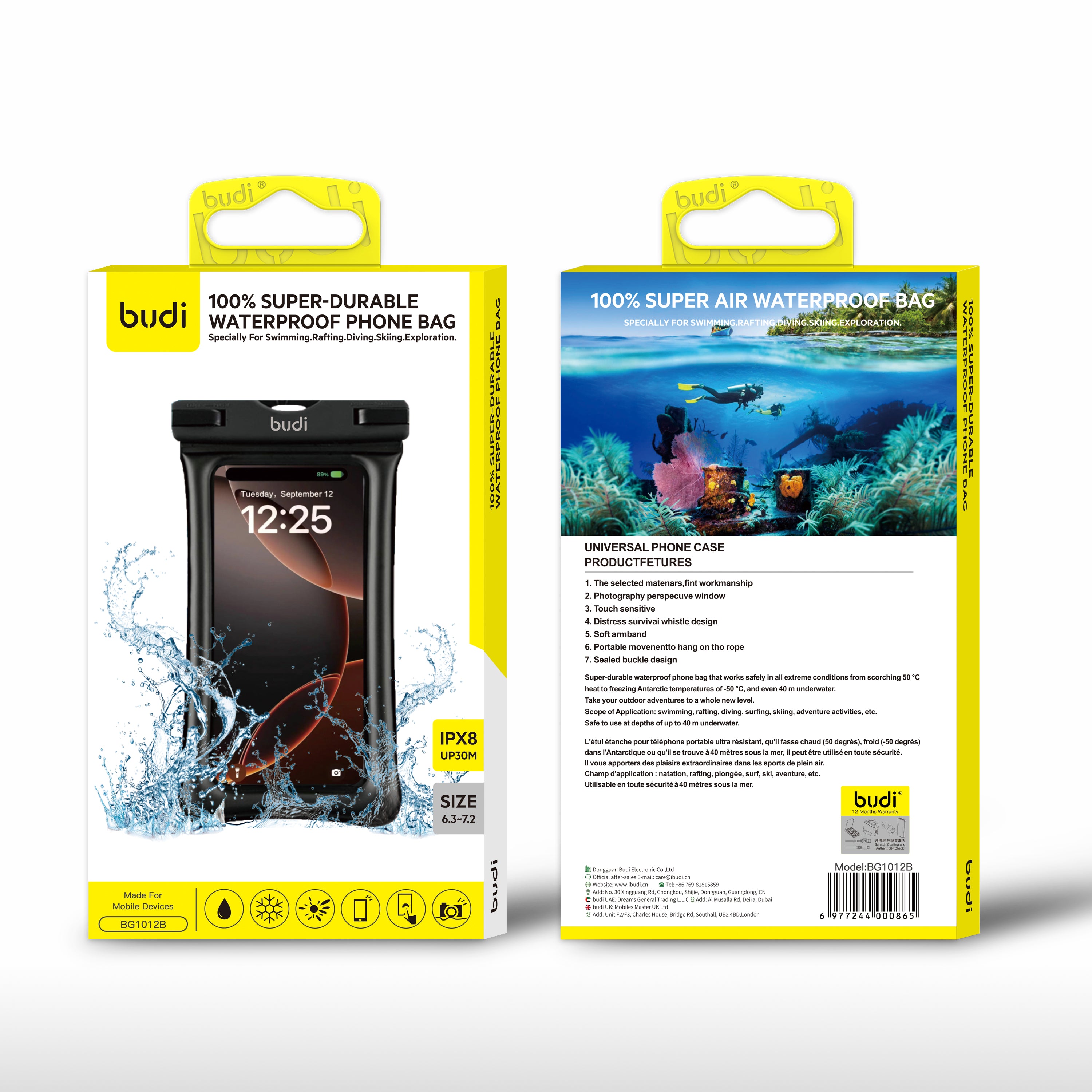 Budi 100% Super Durable Waterproof Phone Bag IPX8