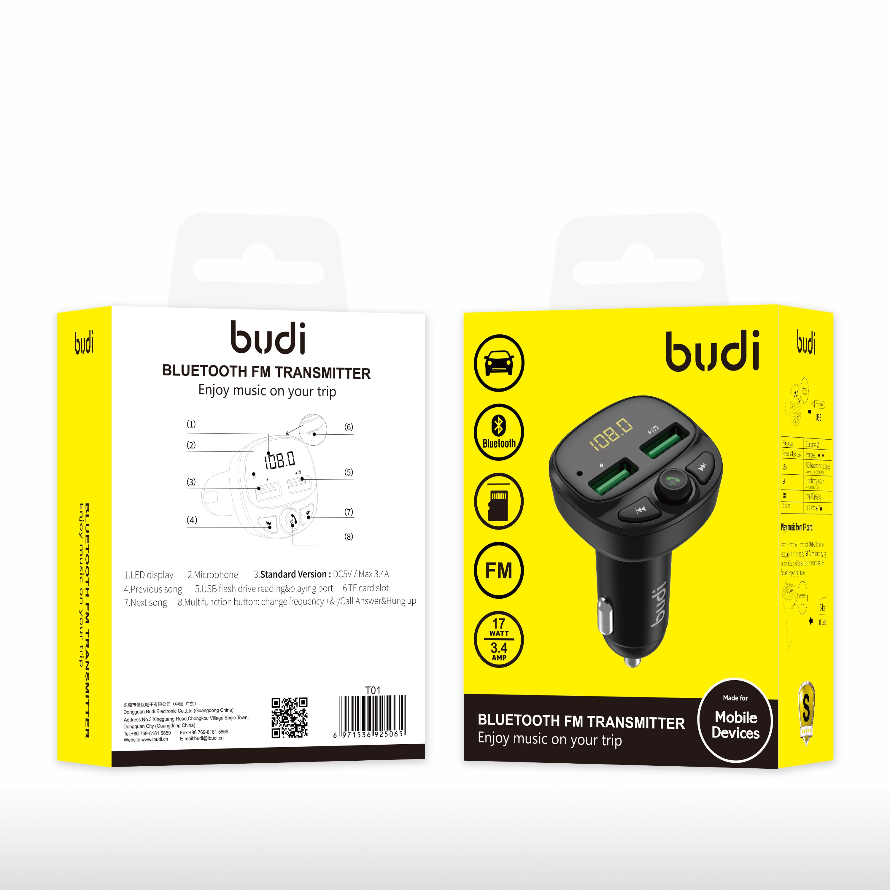Budi 17W 3.4A Bluetooth FM Trasnmitter