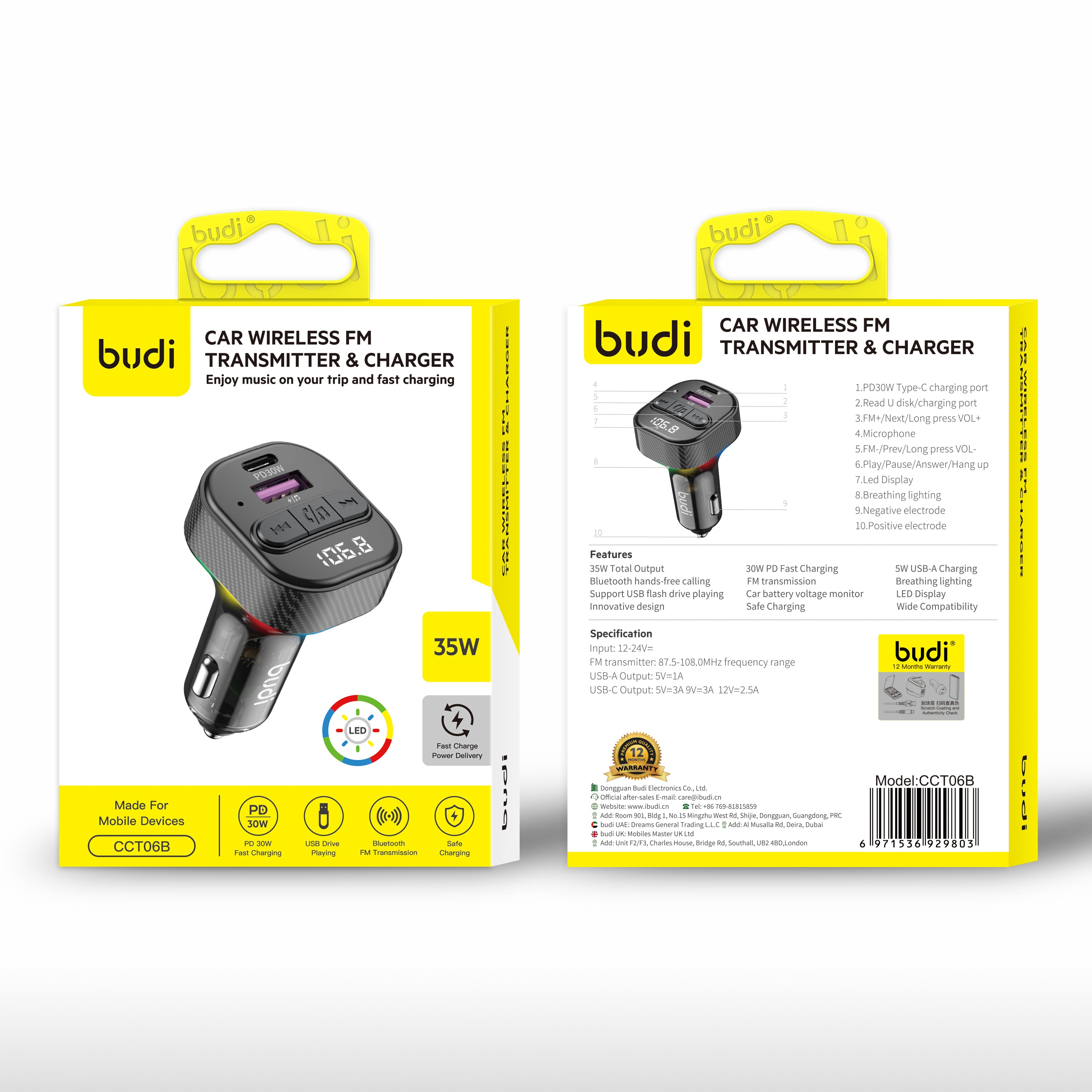 Budi Bluetooth FM Transmitter PD36W LED