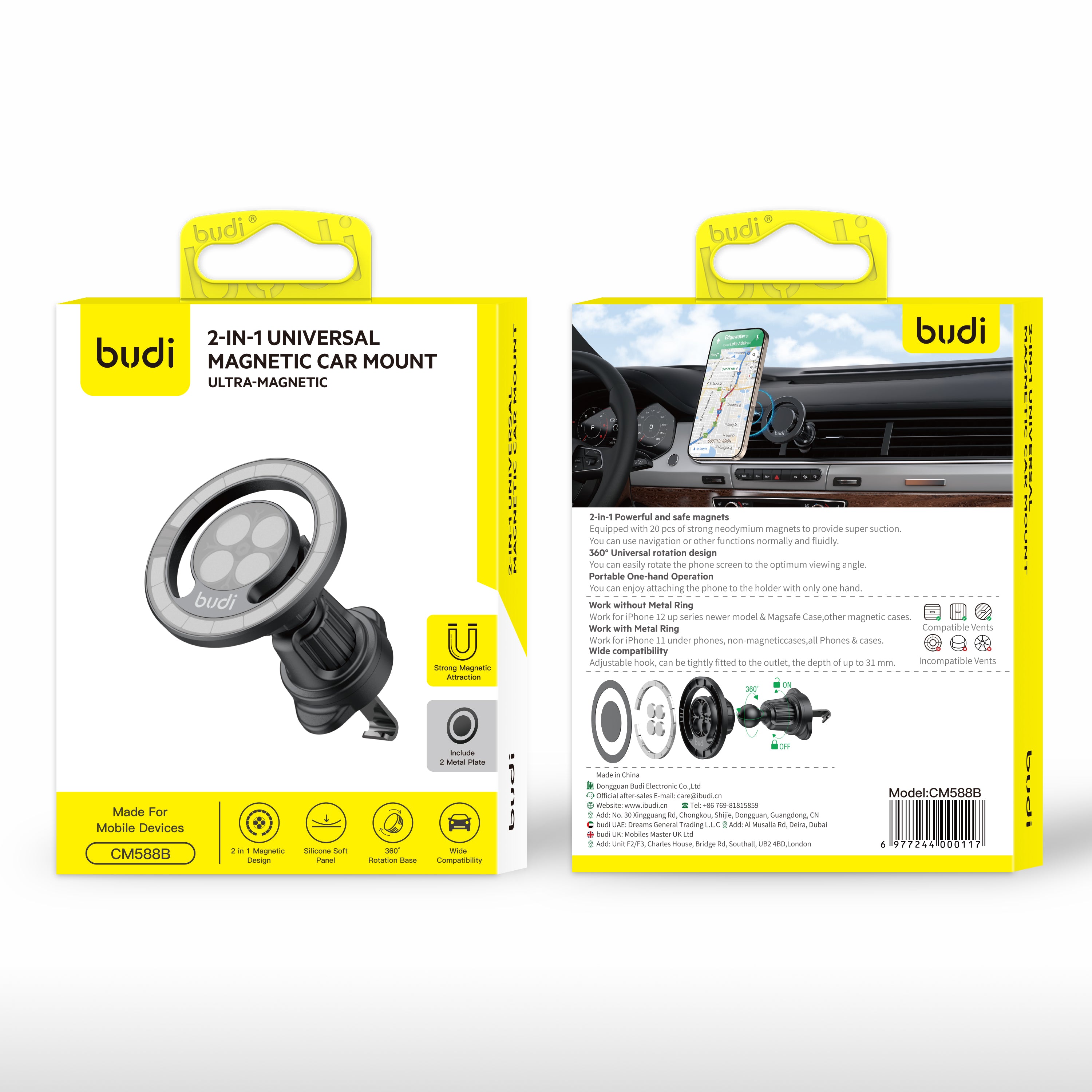 Budi 2 In 1 Universal Magnetic Car Holder
