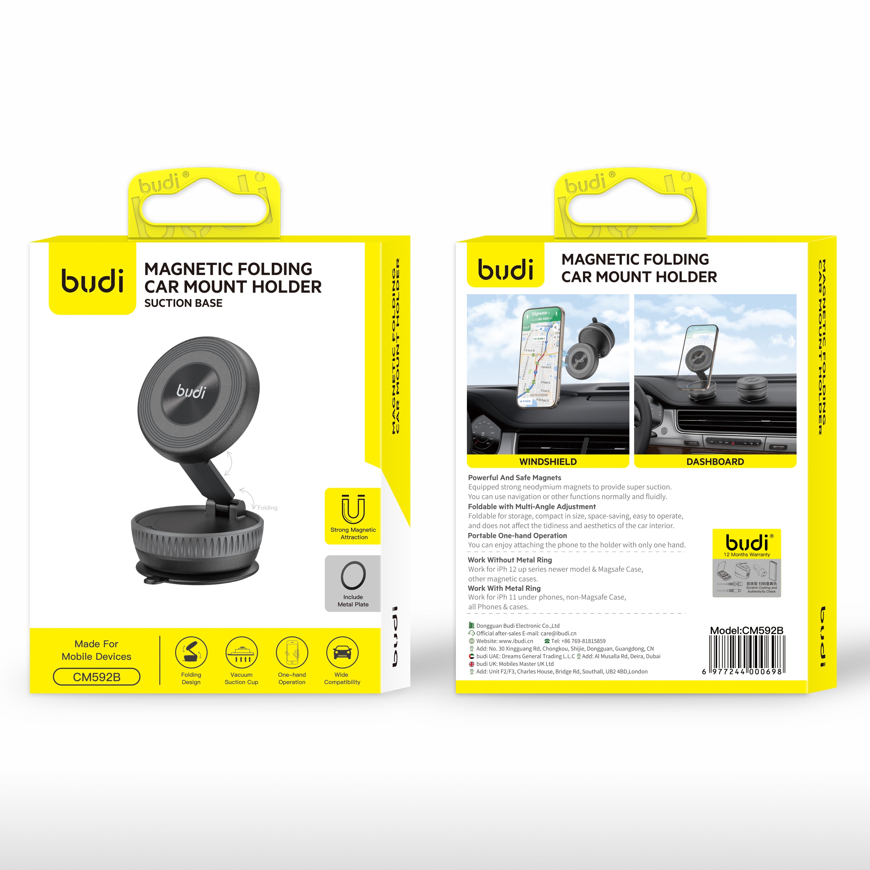 Budi Magnetic Folding Car Mount Holder