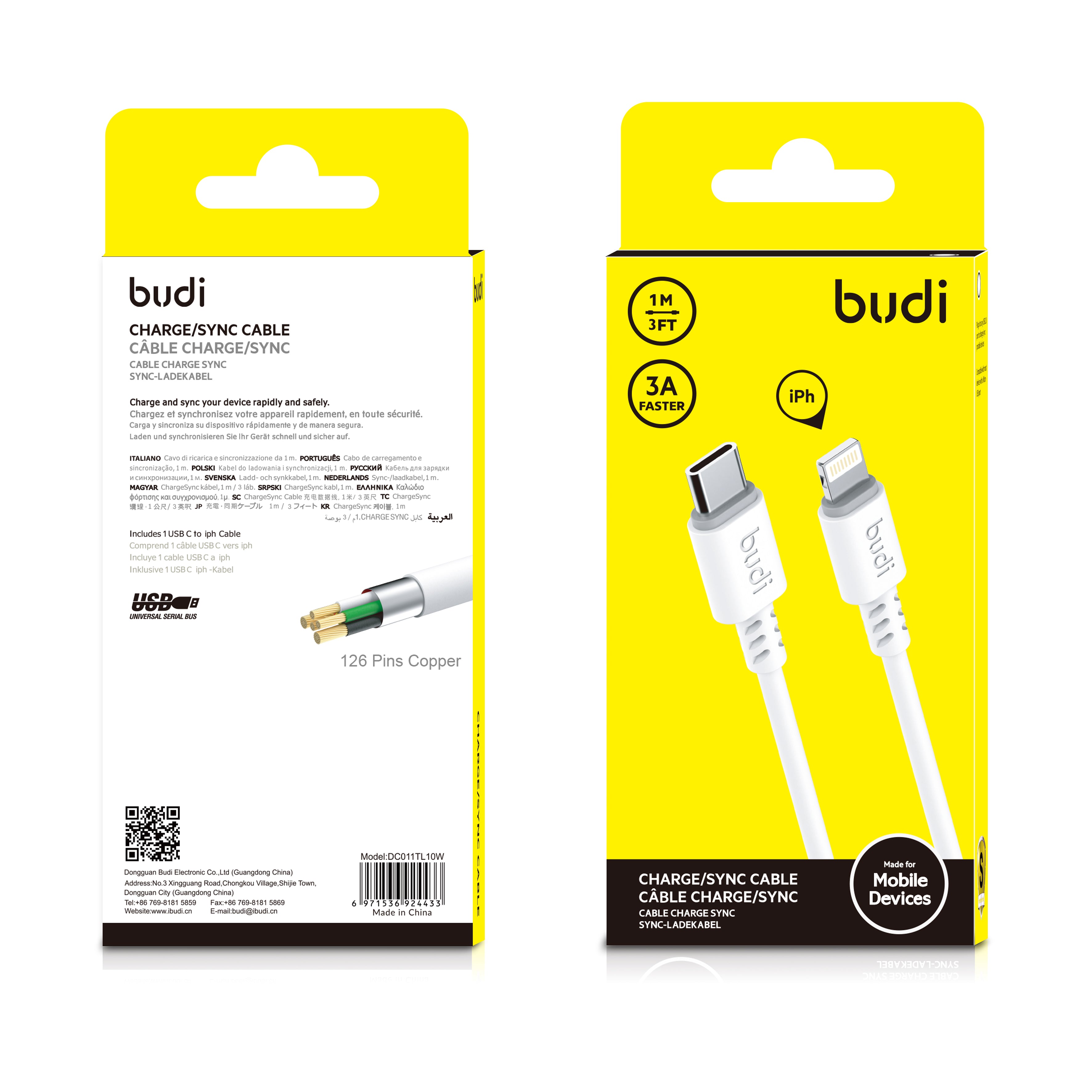 Budi 1M C-L Cable 2.4A White