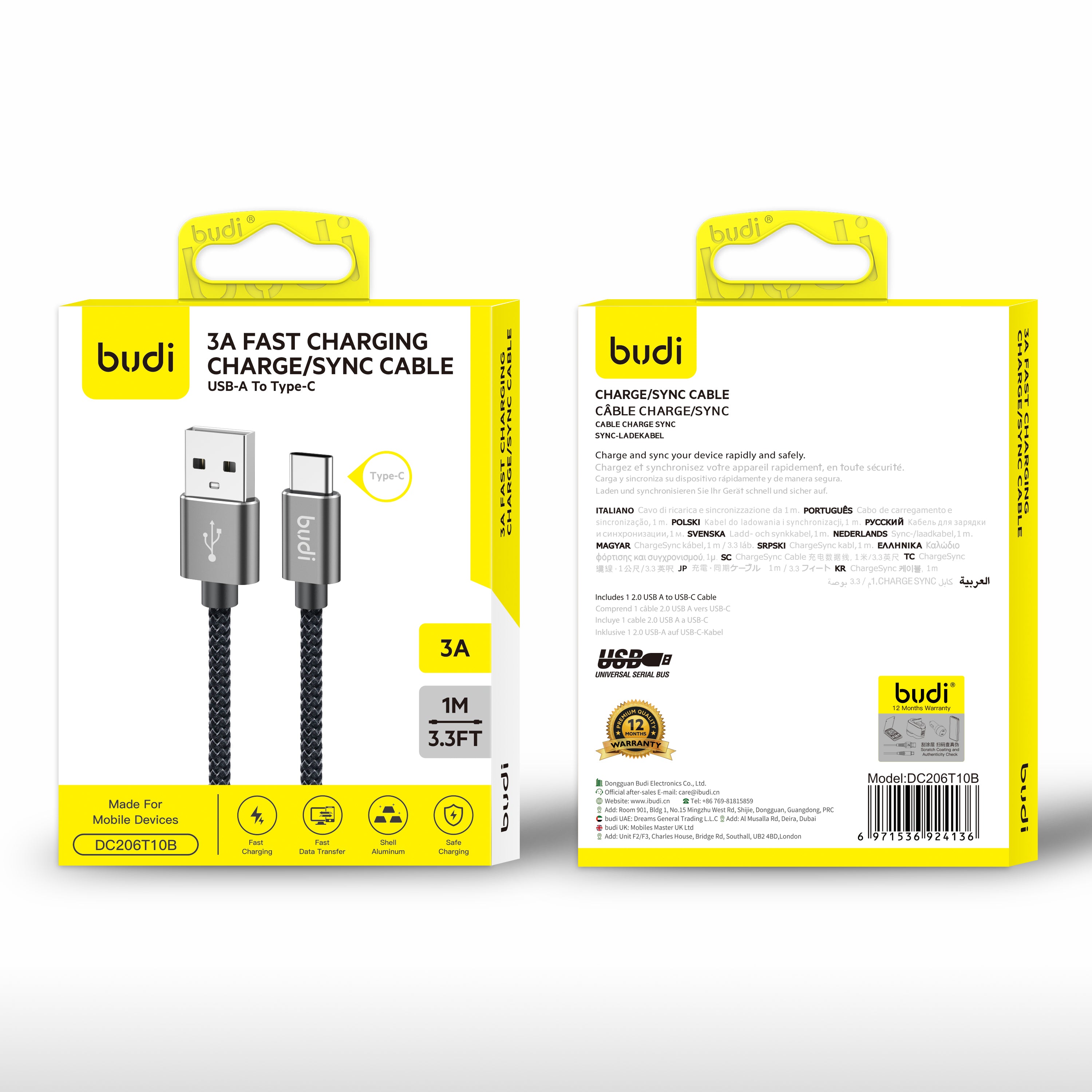 Budi 1M USB - C Braided Cable