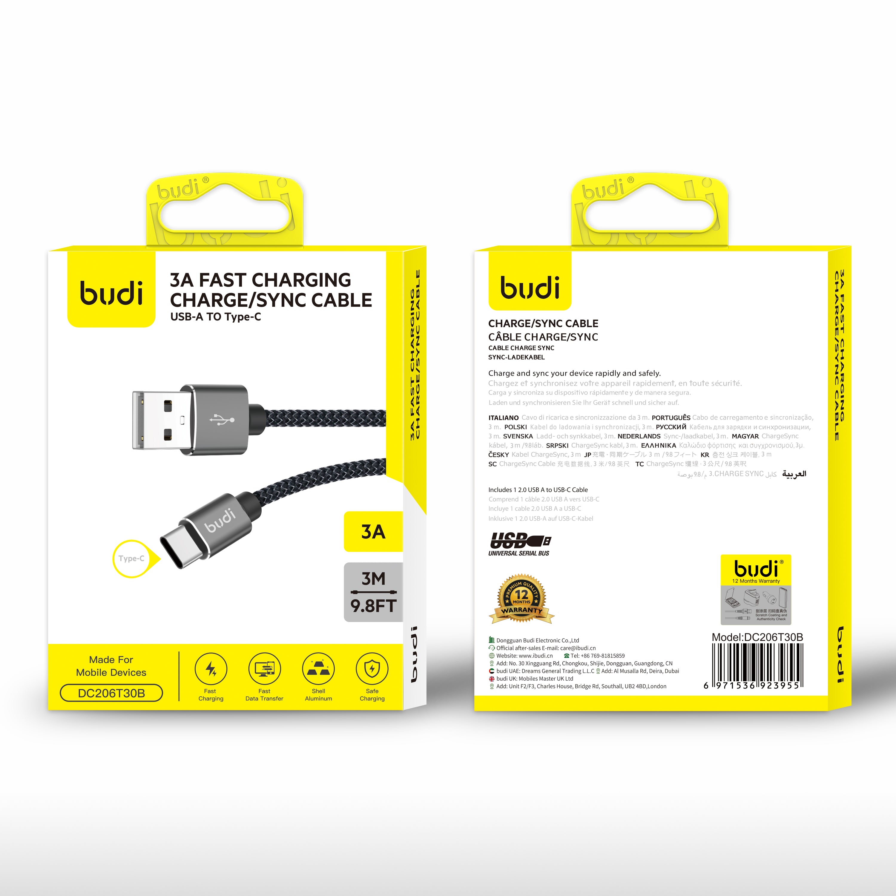 Budi 3M USB - C Braided Cable