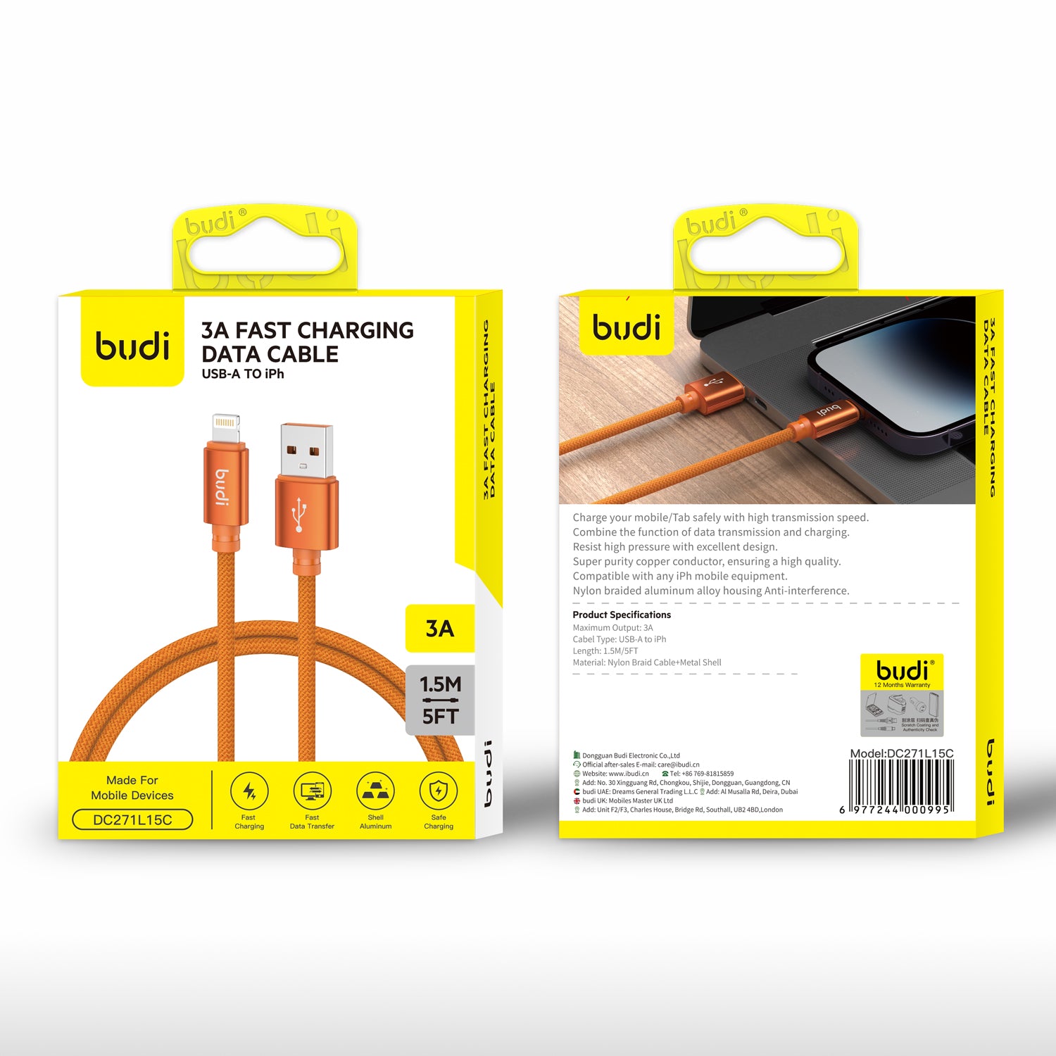 Budi 1.5M USB - L 3A Cable
