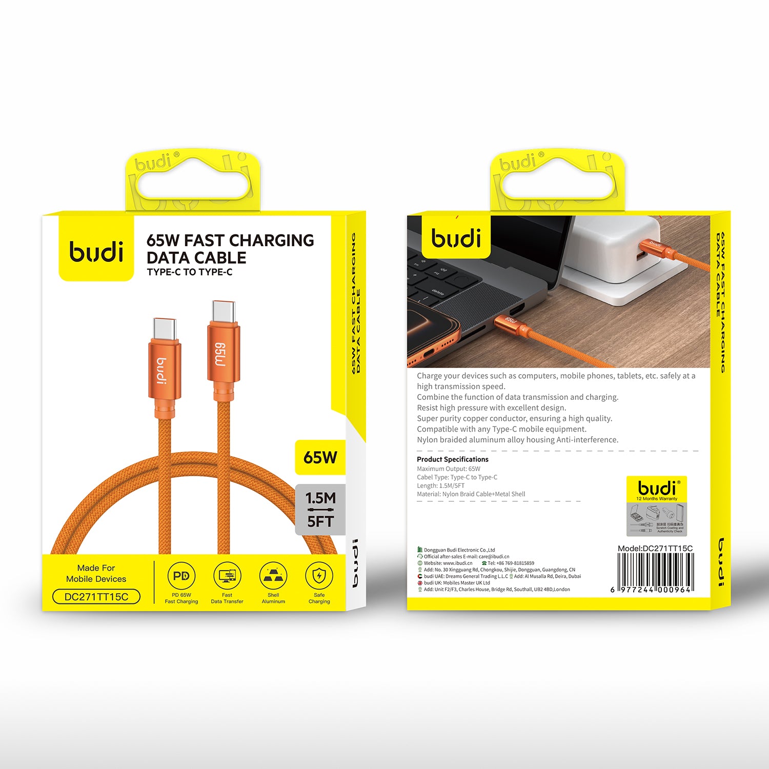 Budi 1.5M C-C PD65W Cable