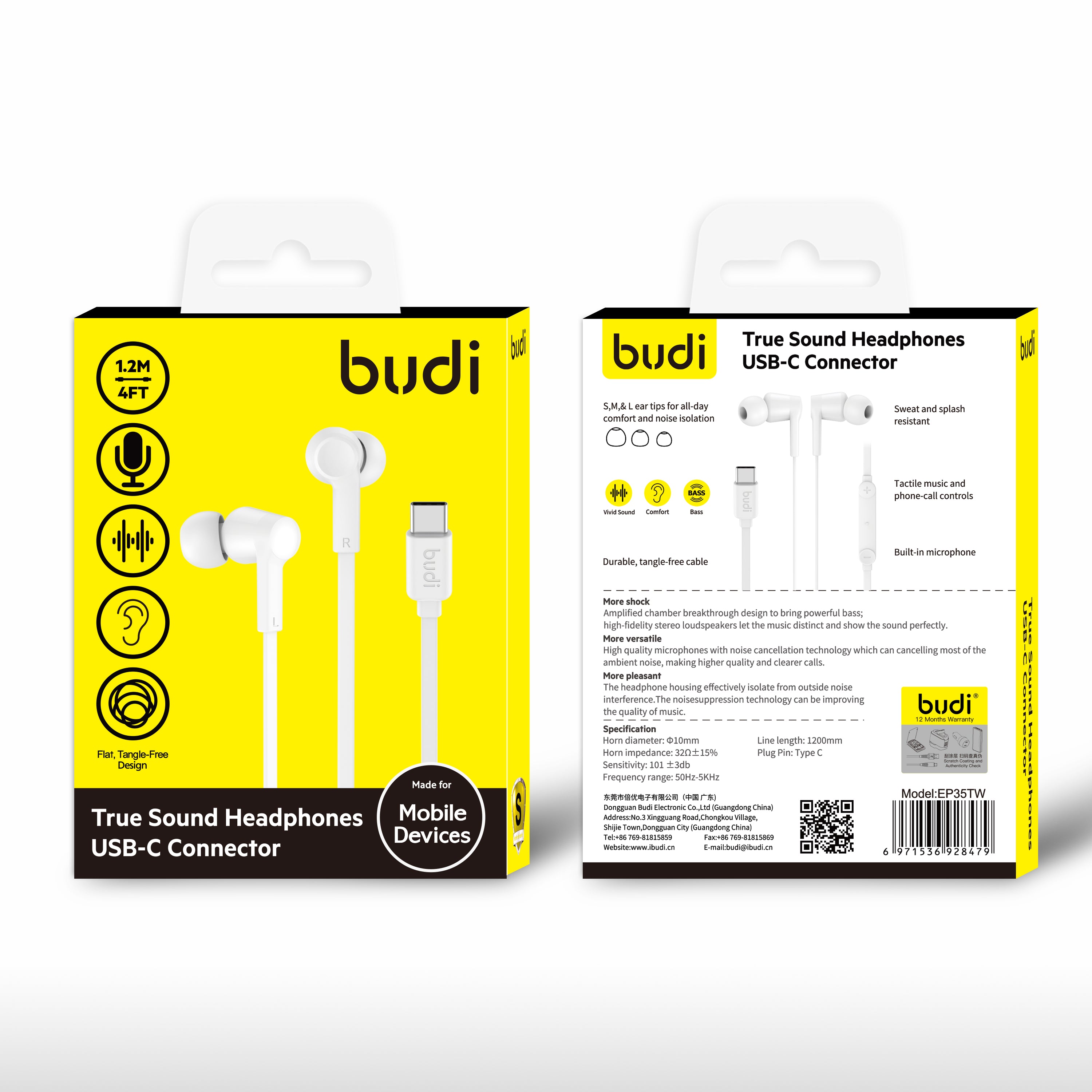 Budi True Sound Headphone USB -C Connector