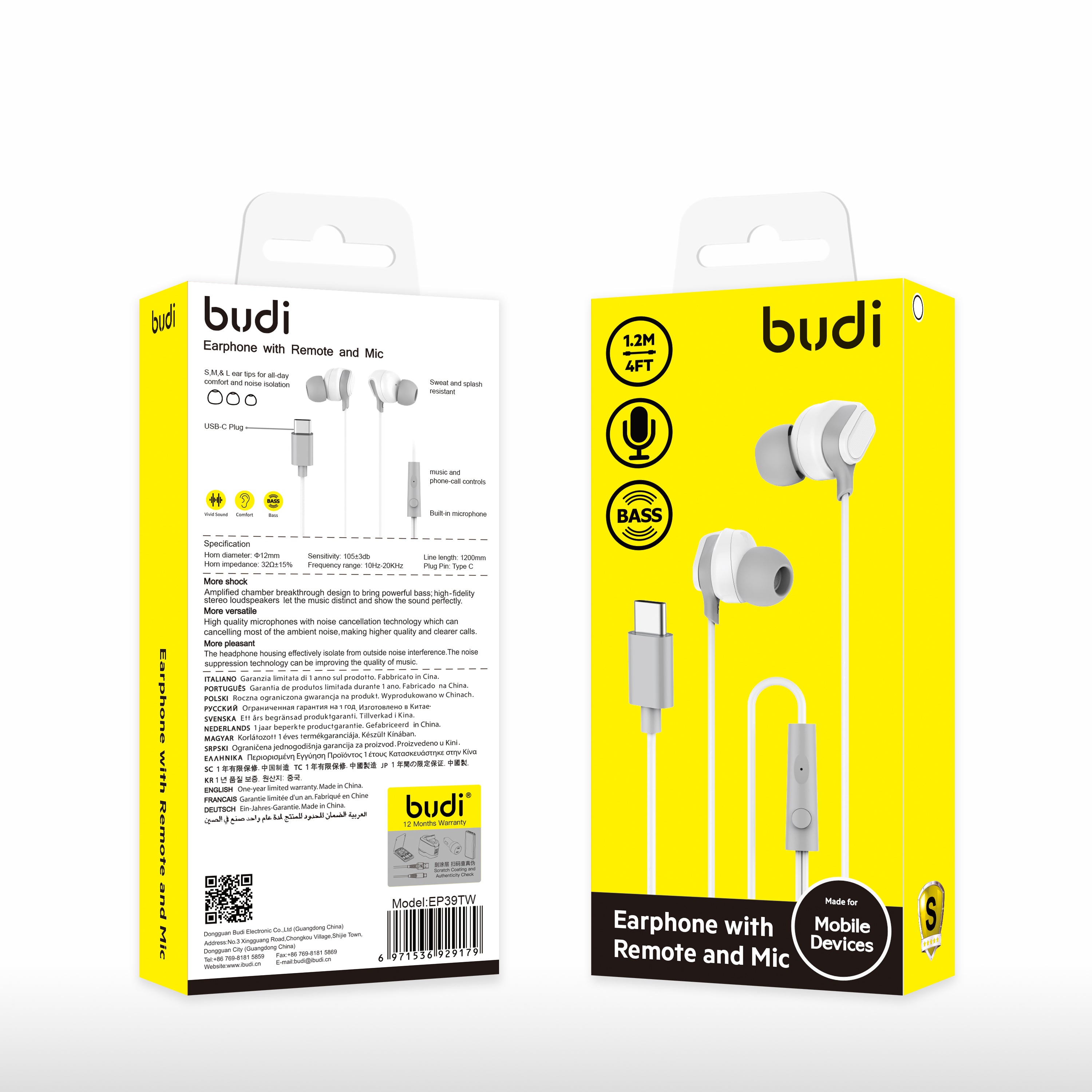 Budi Earphone With Remote and Mic Type C