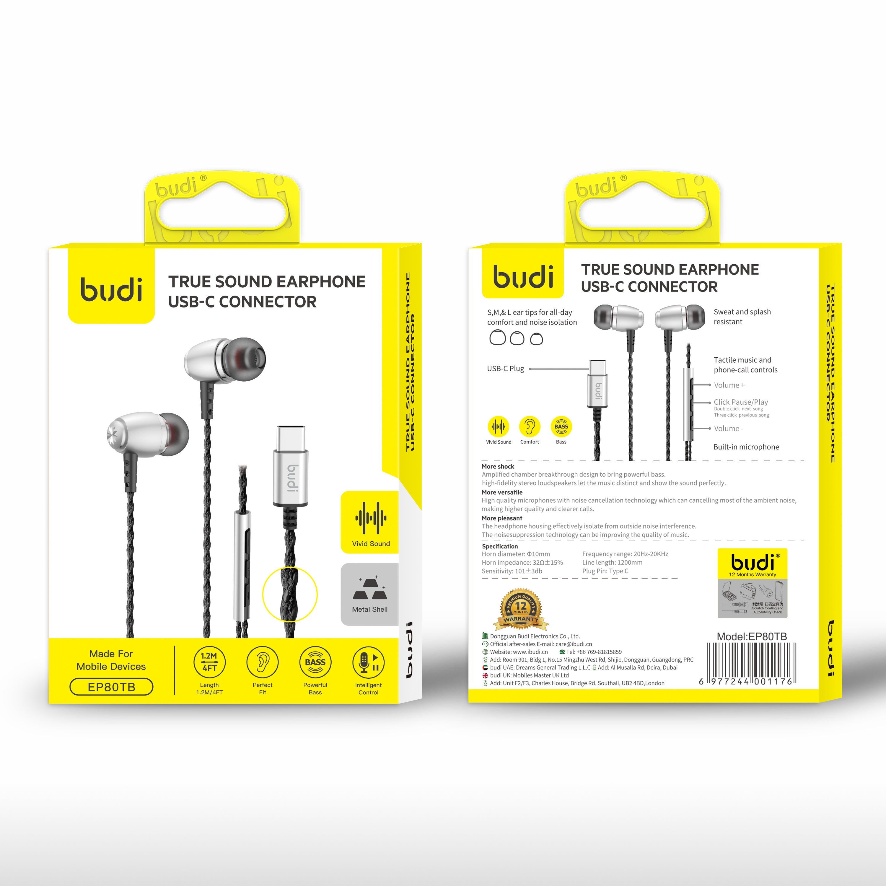 Budi True Sound Earphone Type C Connector (Silver)