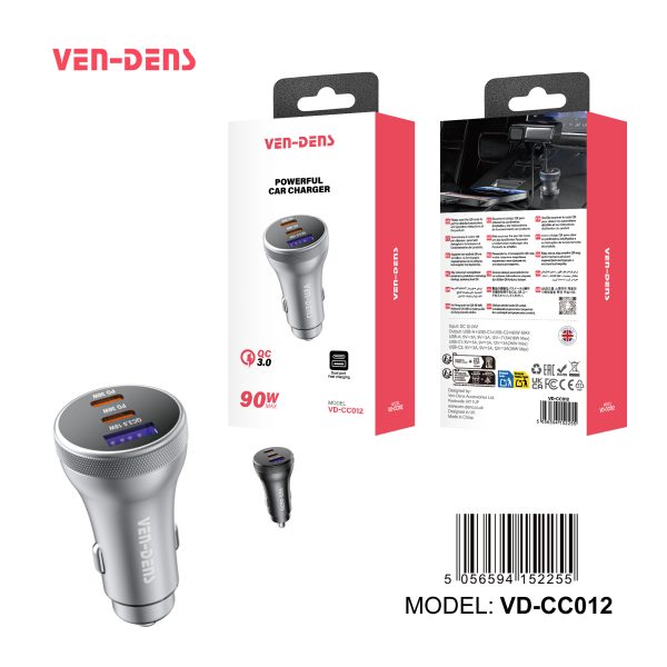 Ven-Dens 3 Port 90w Powerful Car Charger