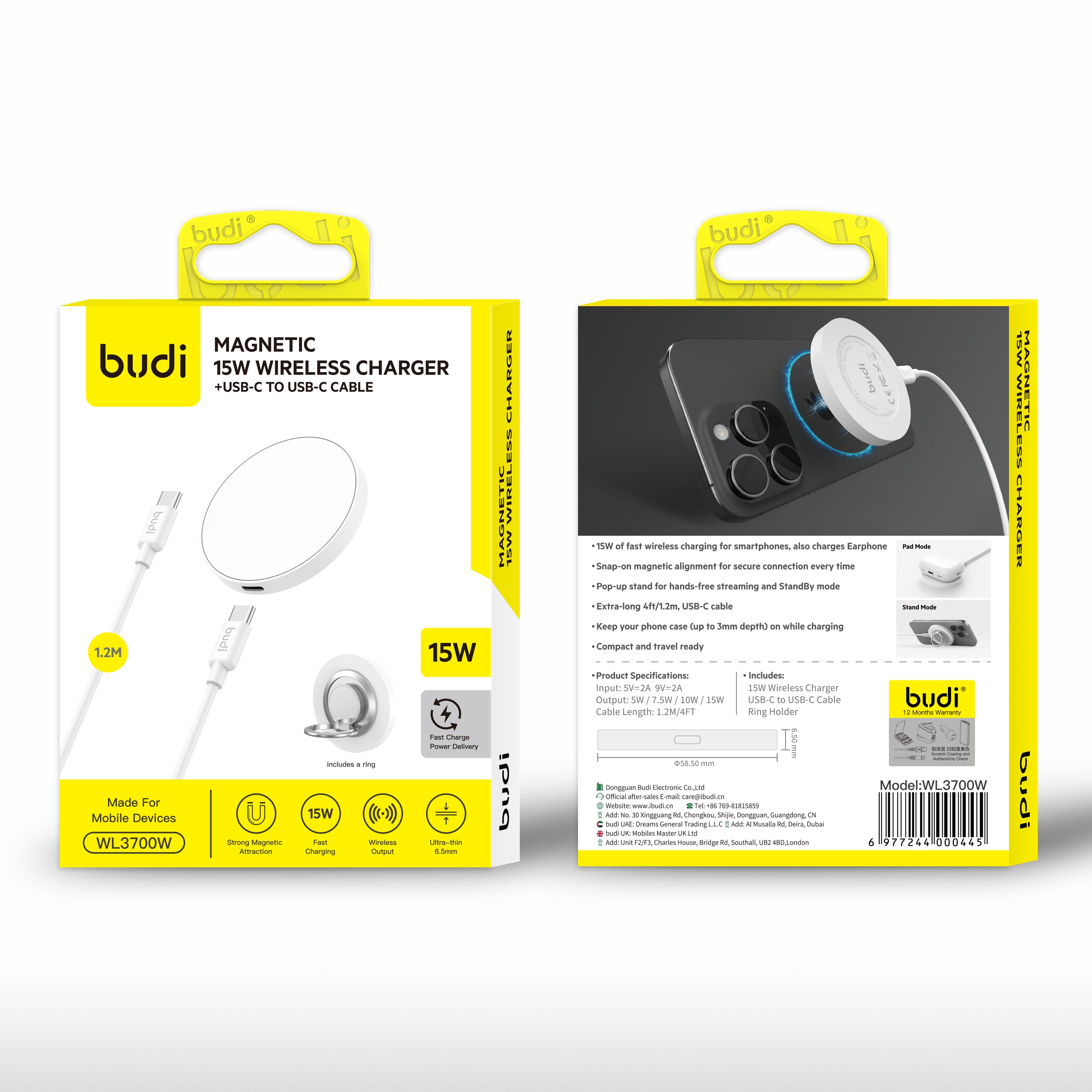 Budi 15W Charger + Type C to Type C Cable