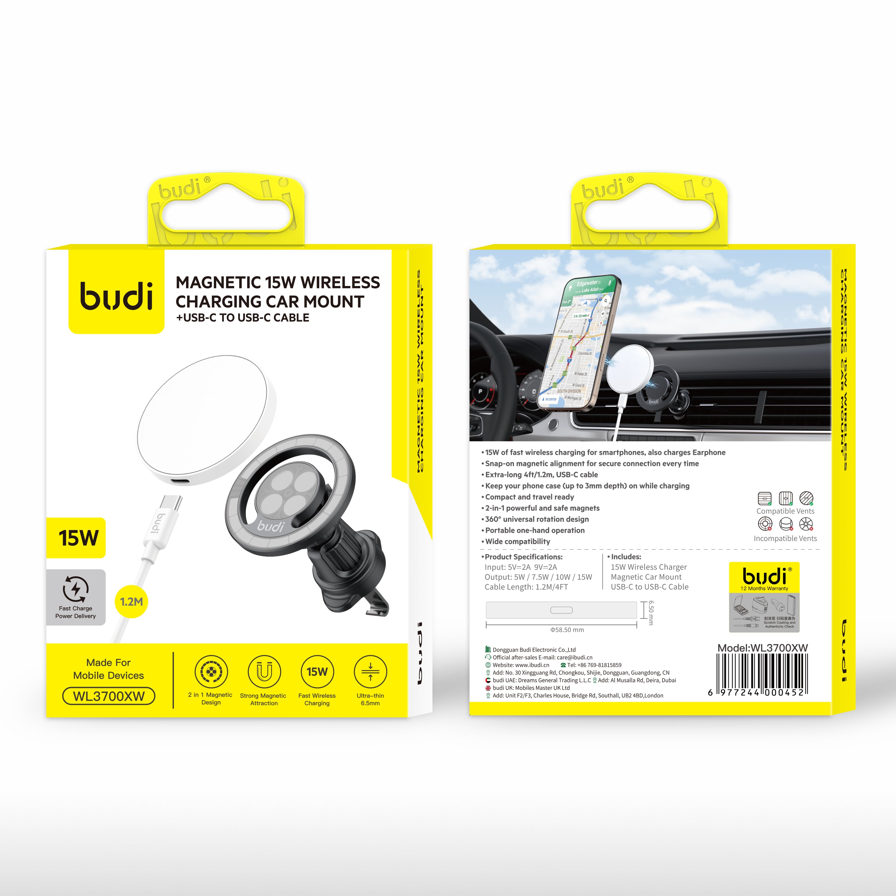 Budi 15W Charger + Type C to Type C Cable + Holder