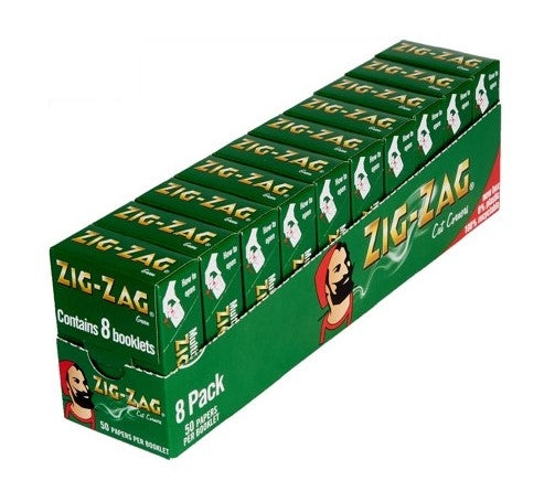 Zig-Zag Green Cut Corners Rolling Paper - Box of 8 Packs