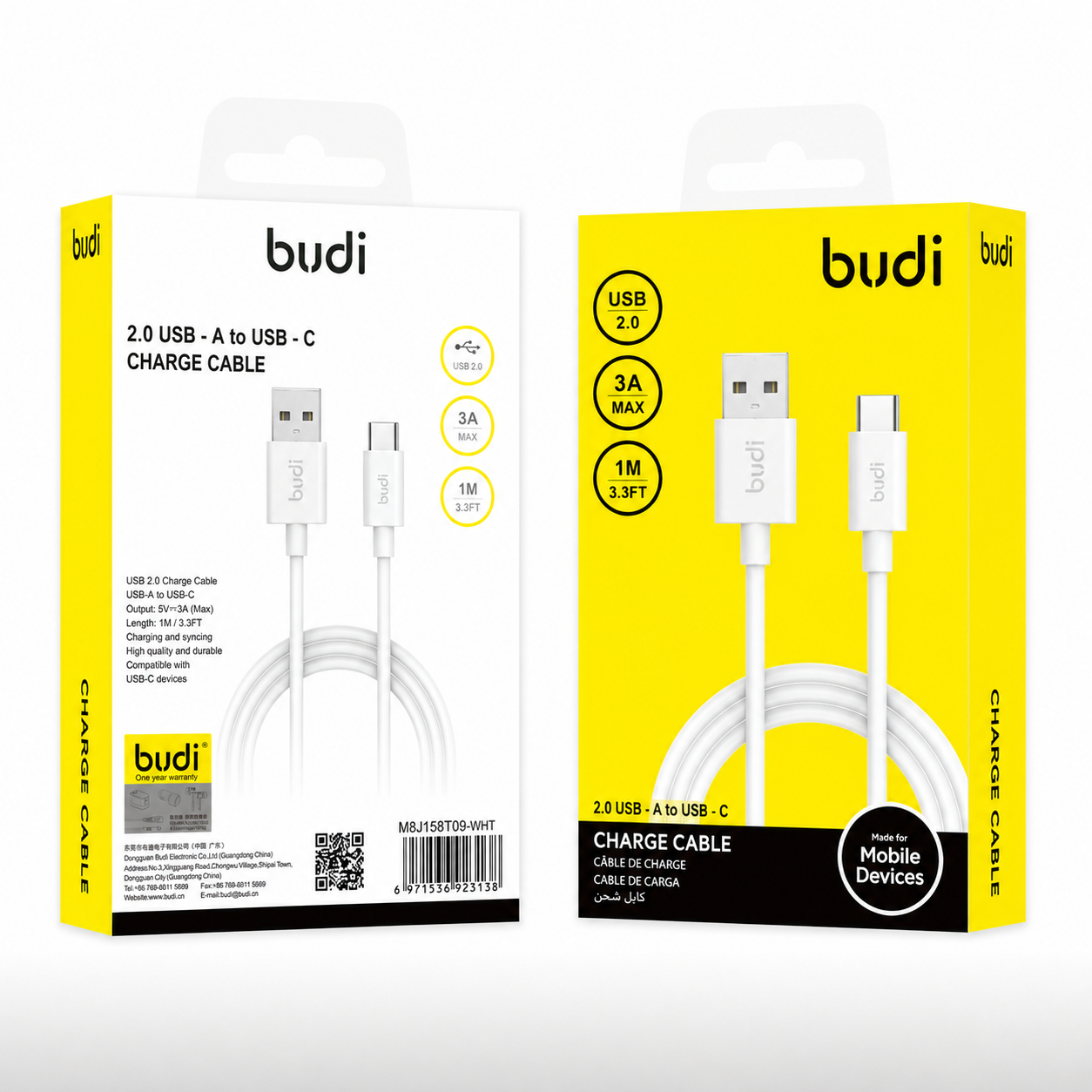2.0 USB - A to USB - C Charge Cable  m8j158t09-wht