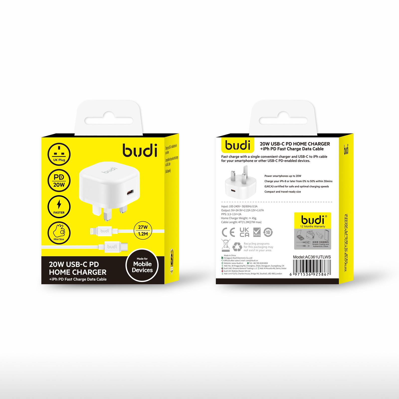 Budi PD20W Type C-L Compact Combo Charger