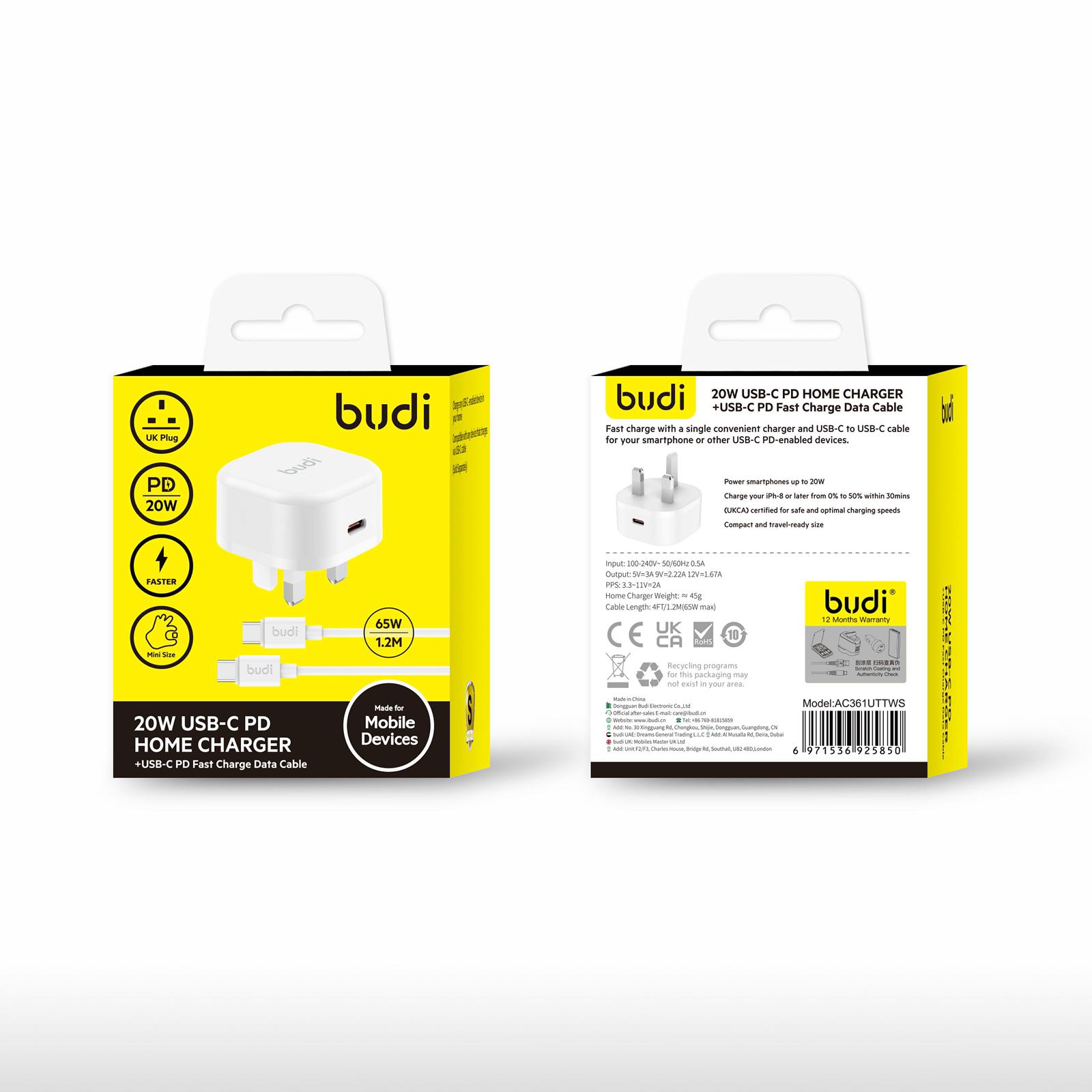 Budi PD20W Type C-C Compact Combo Charger