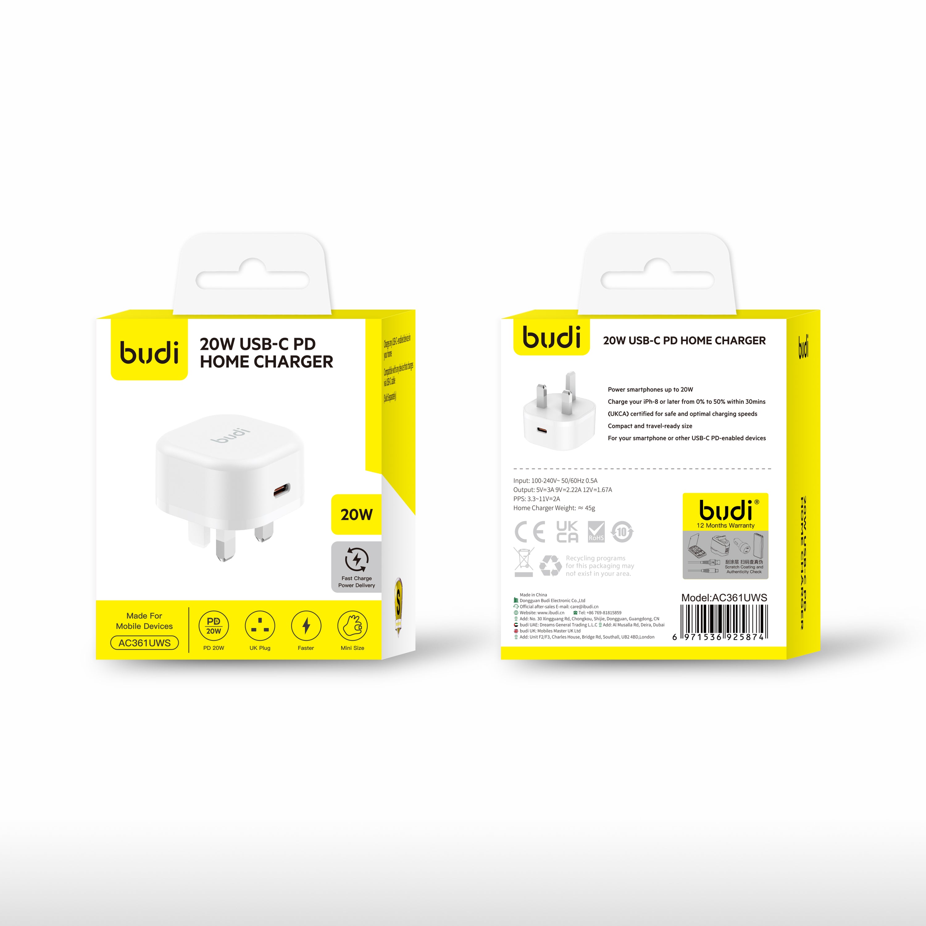 Budi PD20W USB -C PD Home Charger