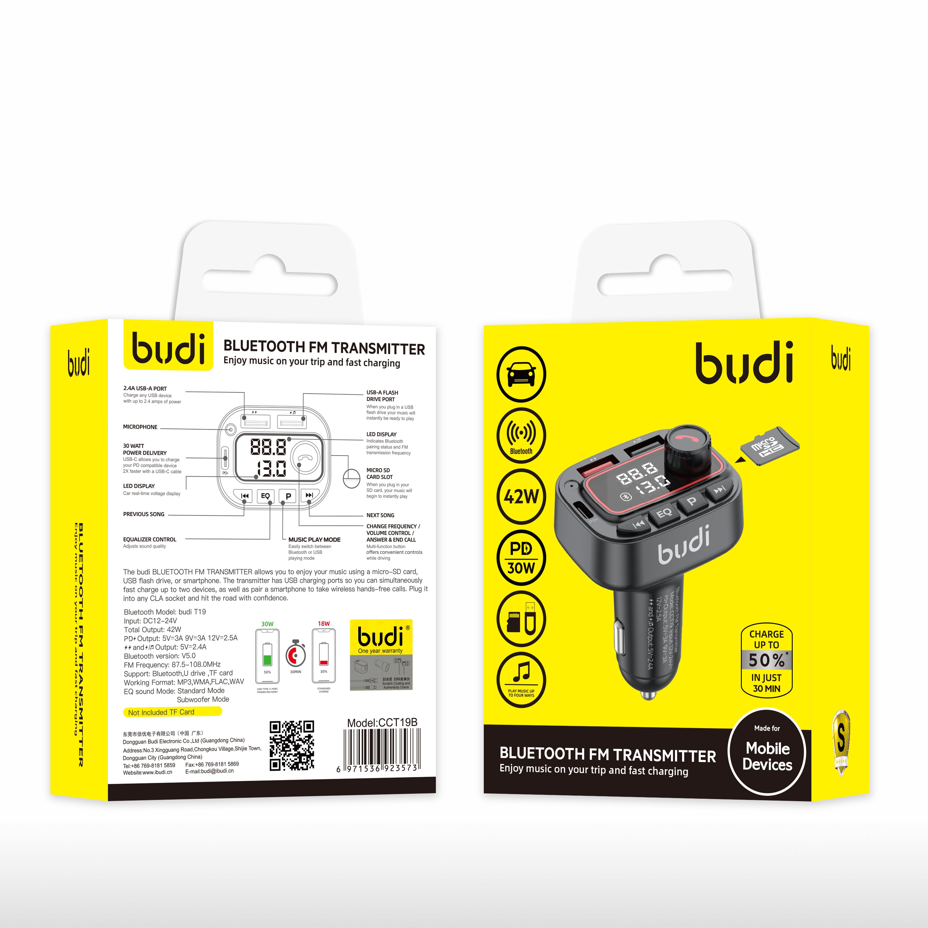 Budi Bluetooth FM Transmitter Total Output 42W Type C