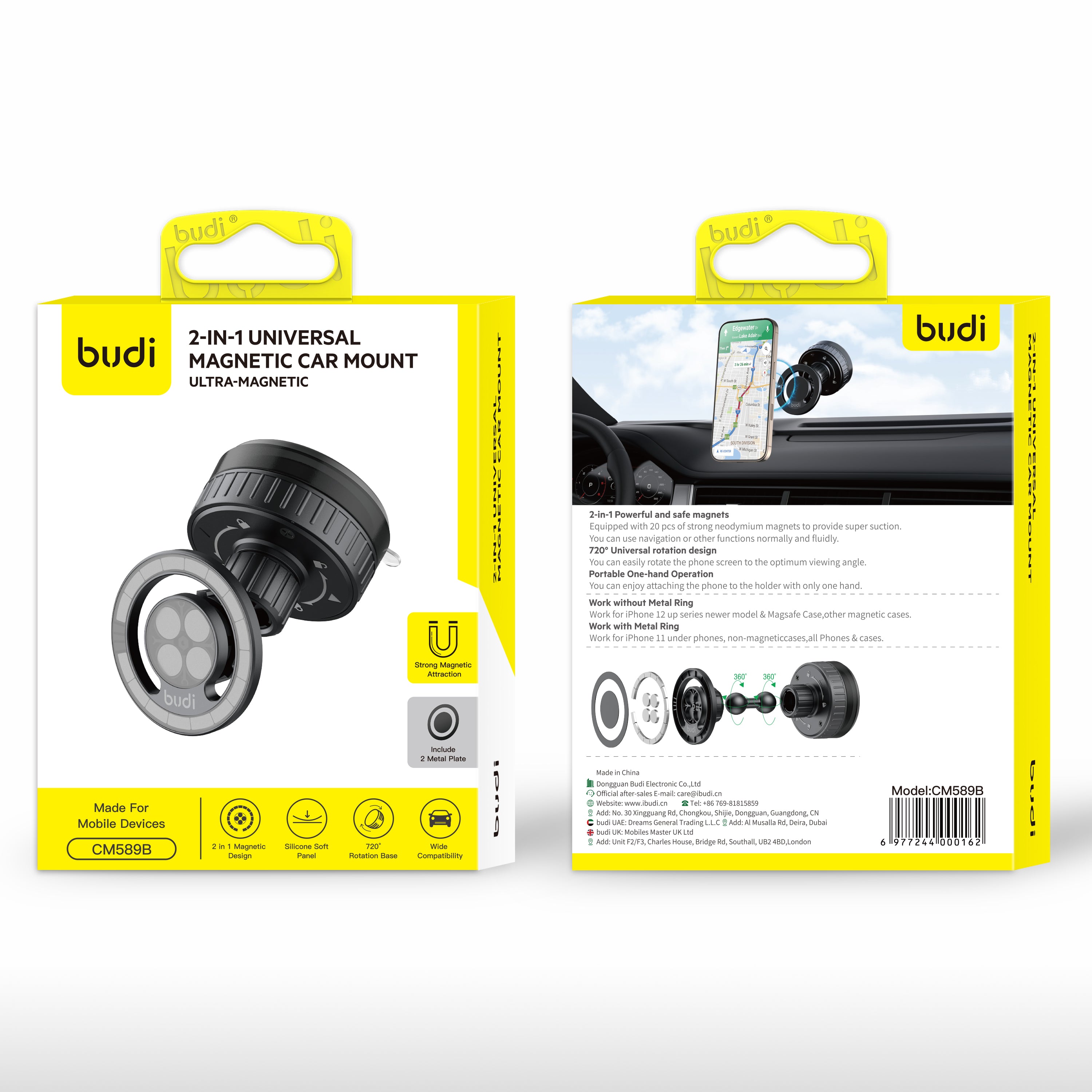 Budi 2 In 1 Universal Magnetic Car Mount (Ultra Magnetic)