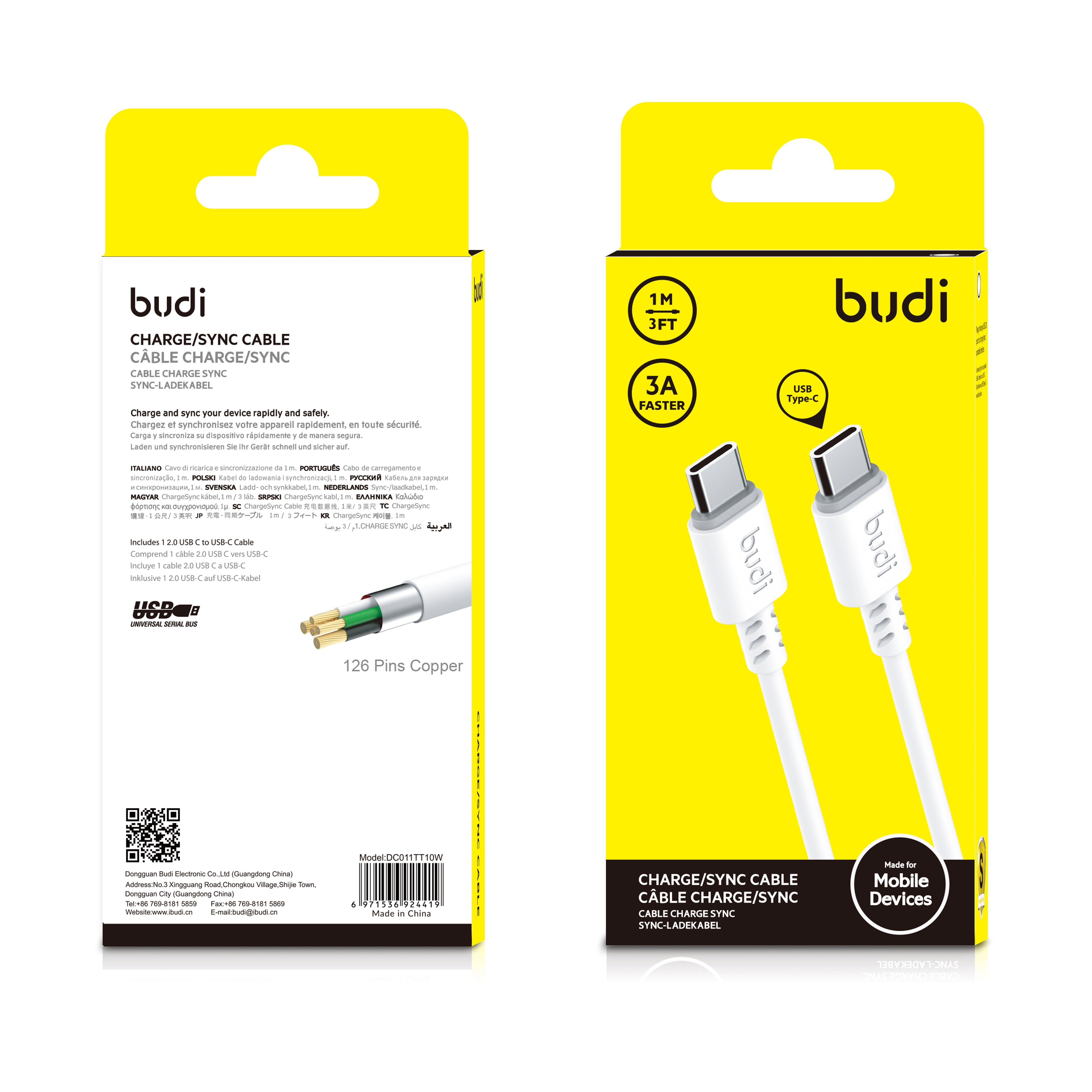 Budi 1M C-C Cable 2.4A White