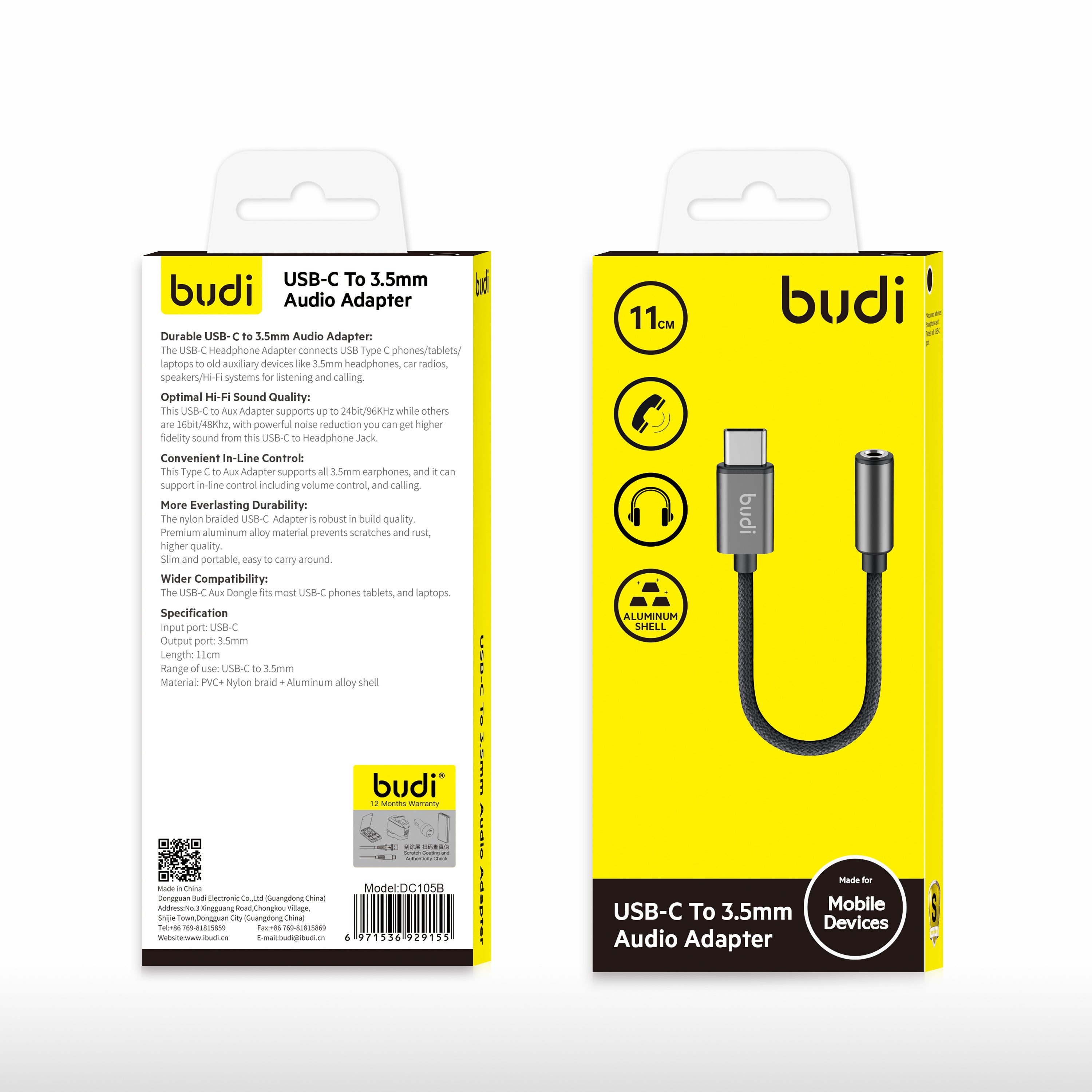 Budi USB-C To 3.5mm Jack Audio Adapter
