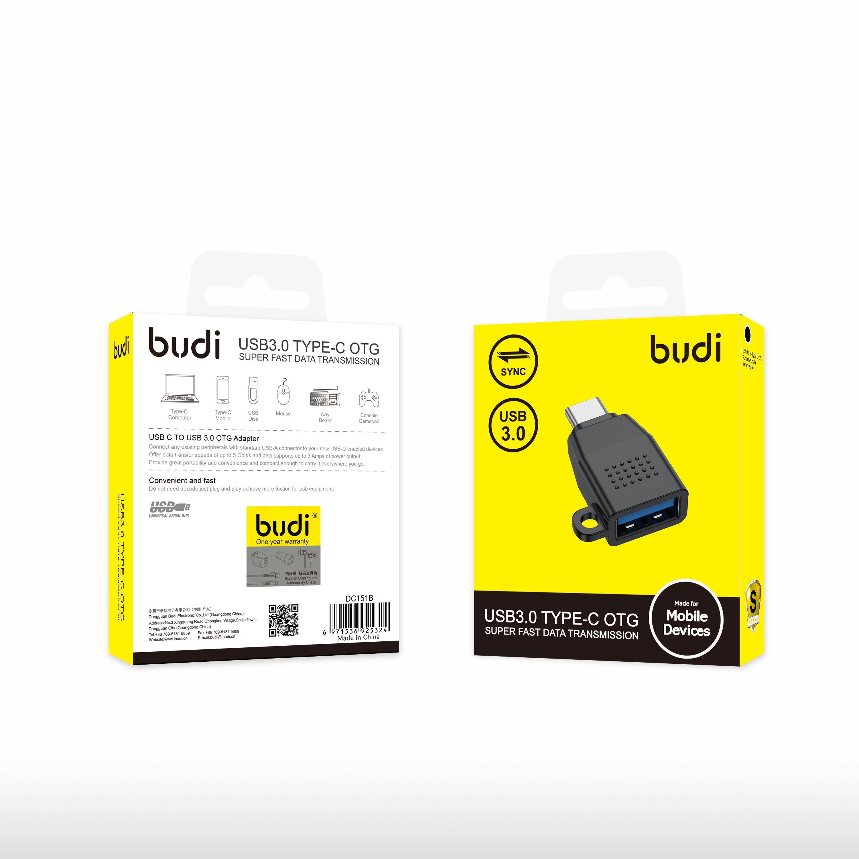 Budi USB Adapter USB 3.0 USB A-C OTG