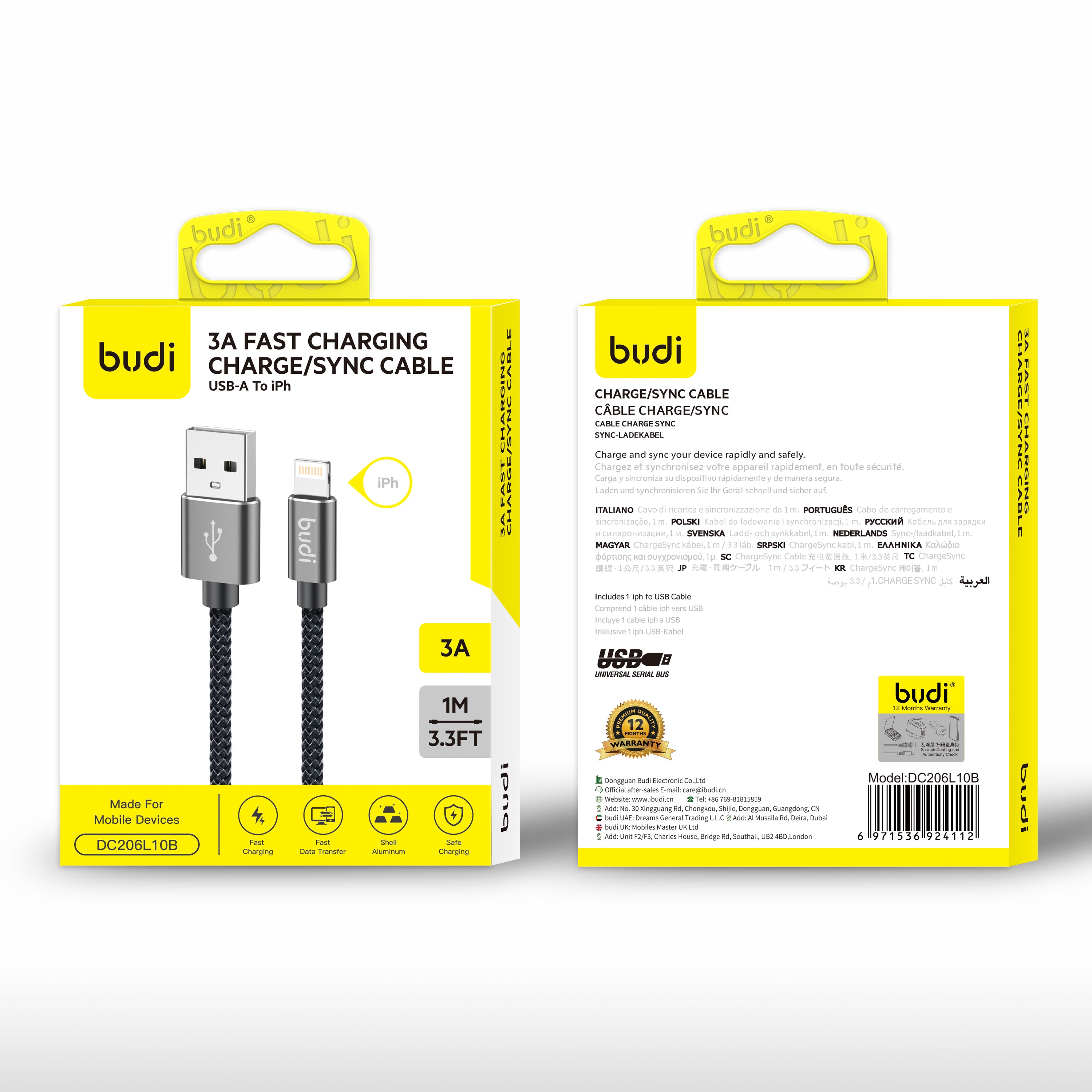 Budi 1M USB - L Braided Cable