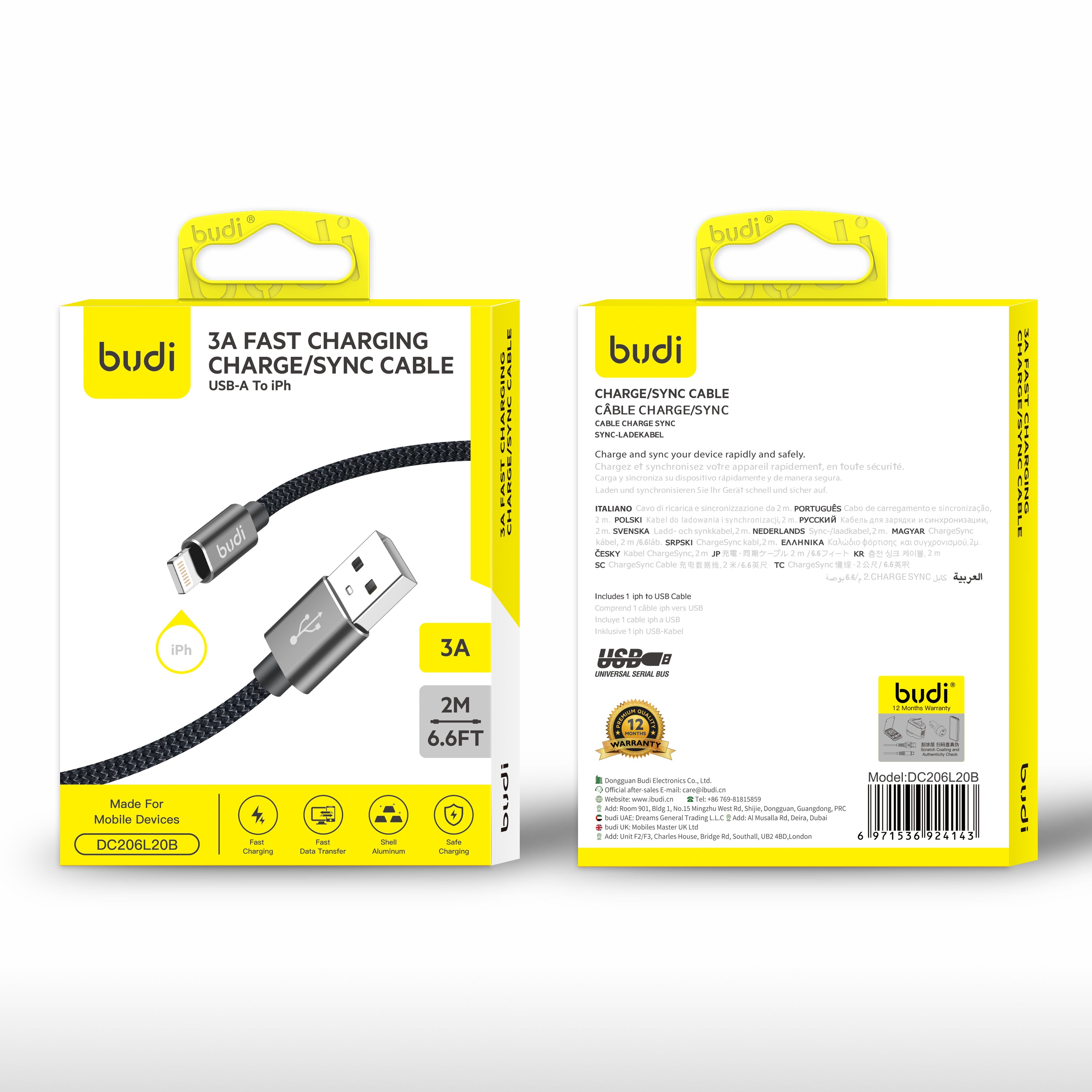 Budi 2M USB - L Braided Cable