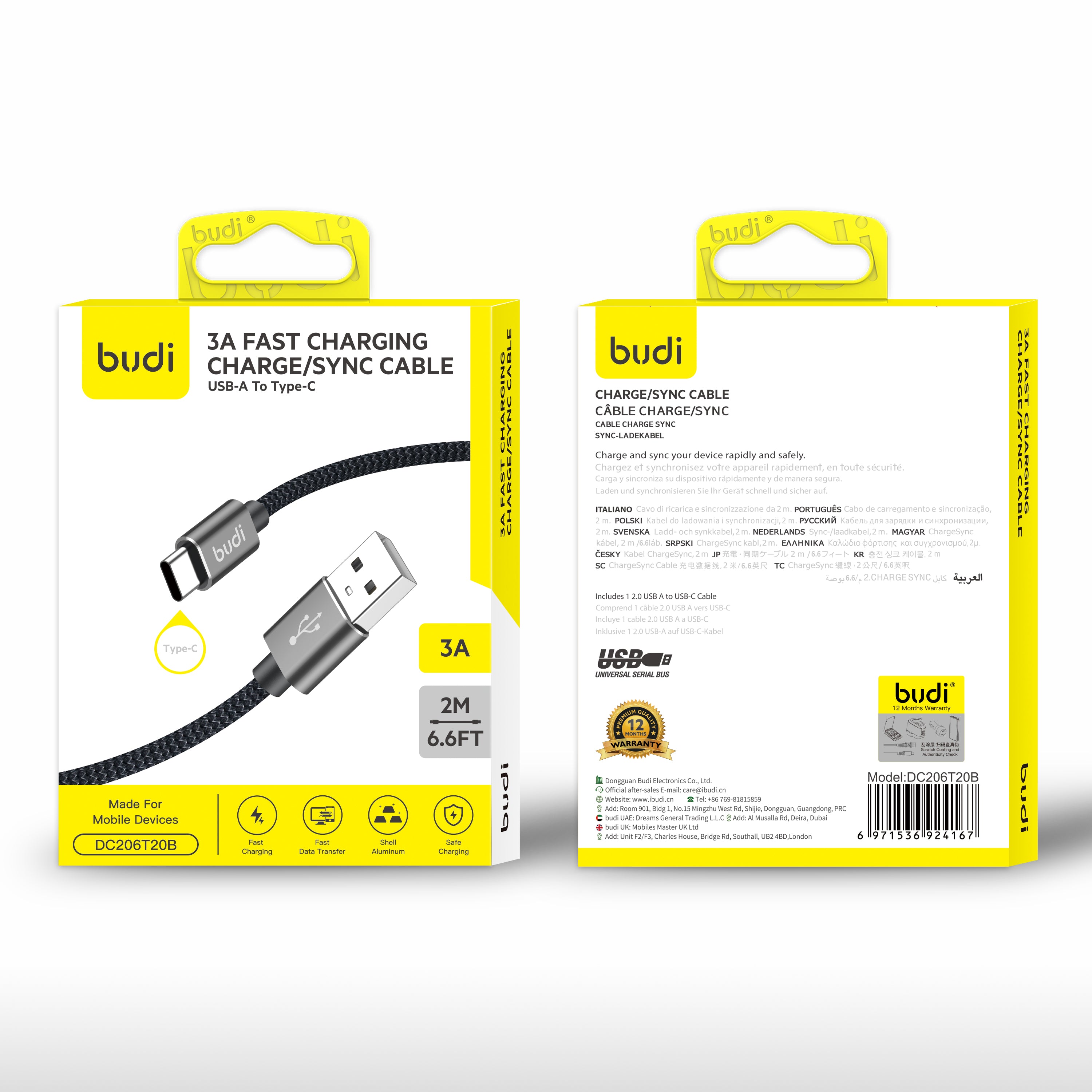 Budi 2M USB - C Braided Cable
