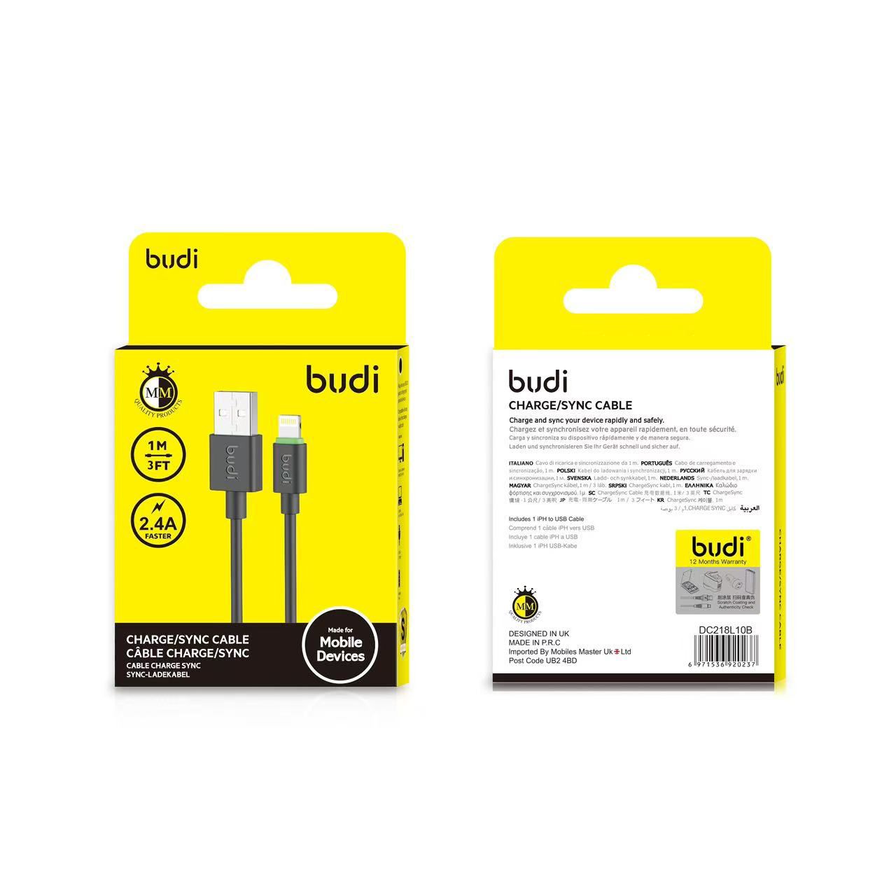 Budi 1M USB to L Cable 2.4A Black