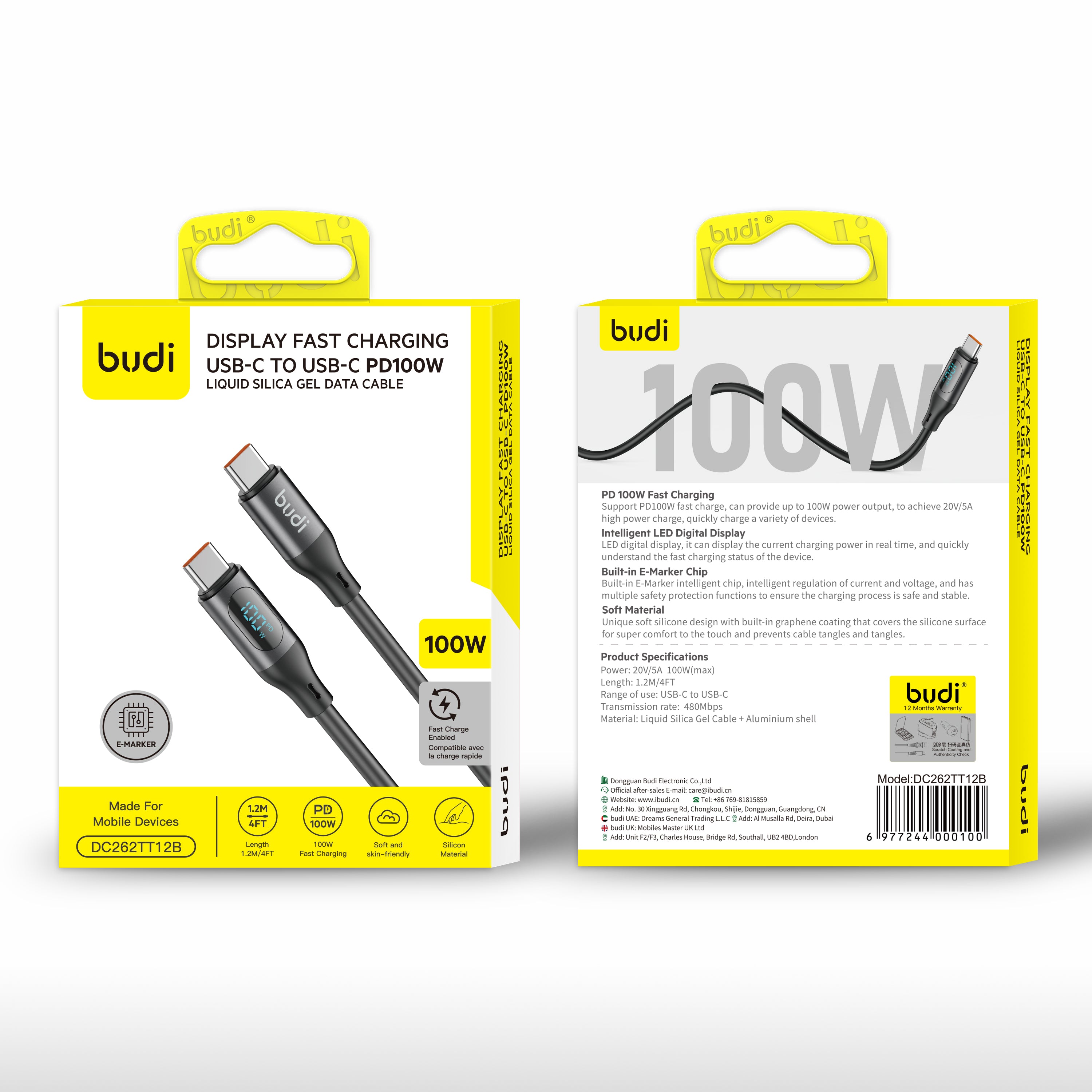 Budi 1.2M C-C PD100W Braided Cable