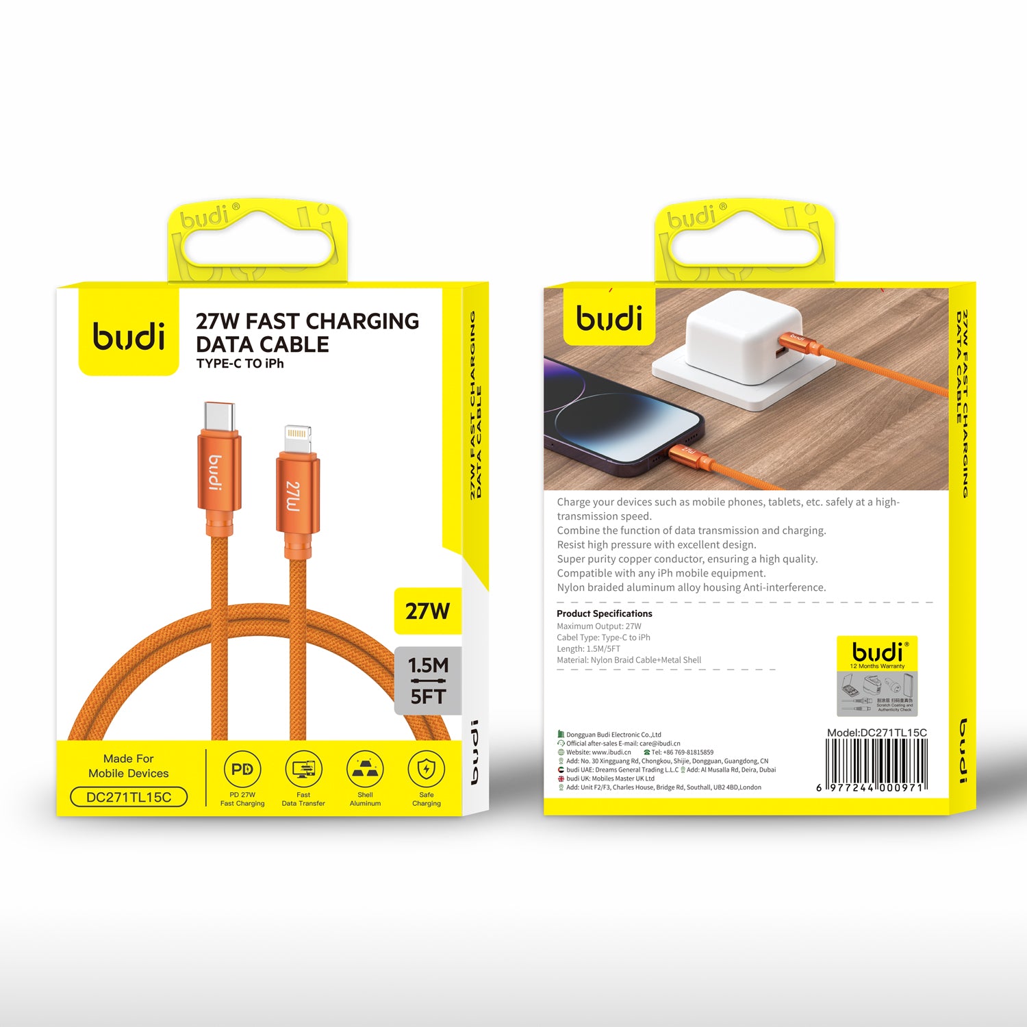 Budi 1.5M C-L PD27W Cable