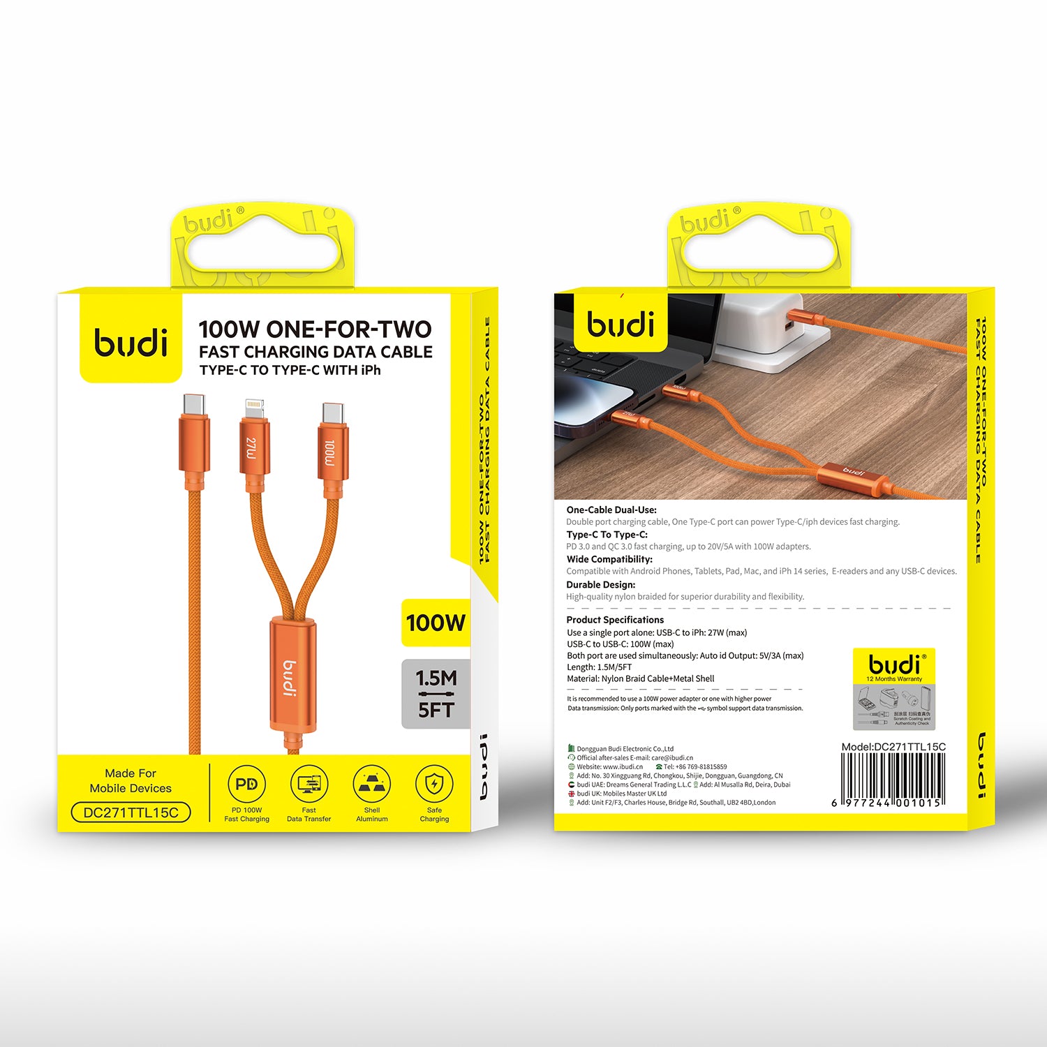 Budi 1.5M C-C-L PD100W Cable