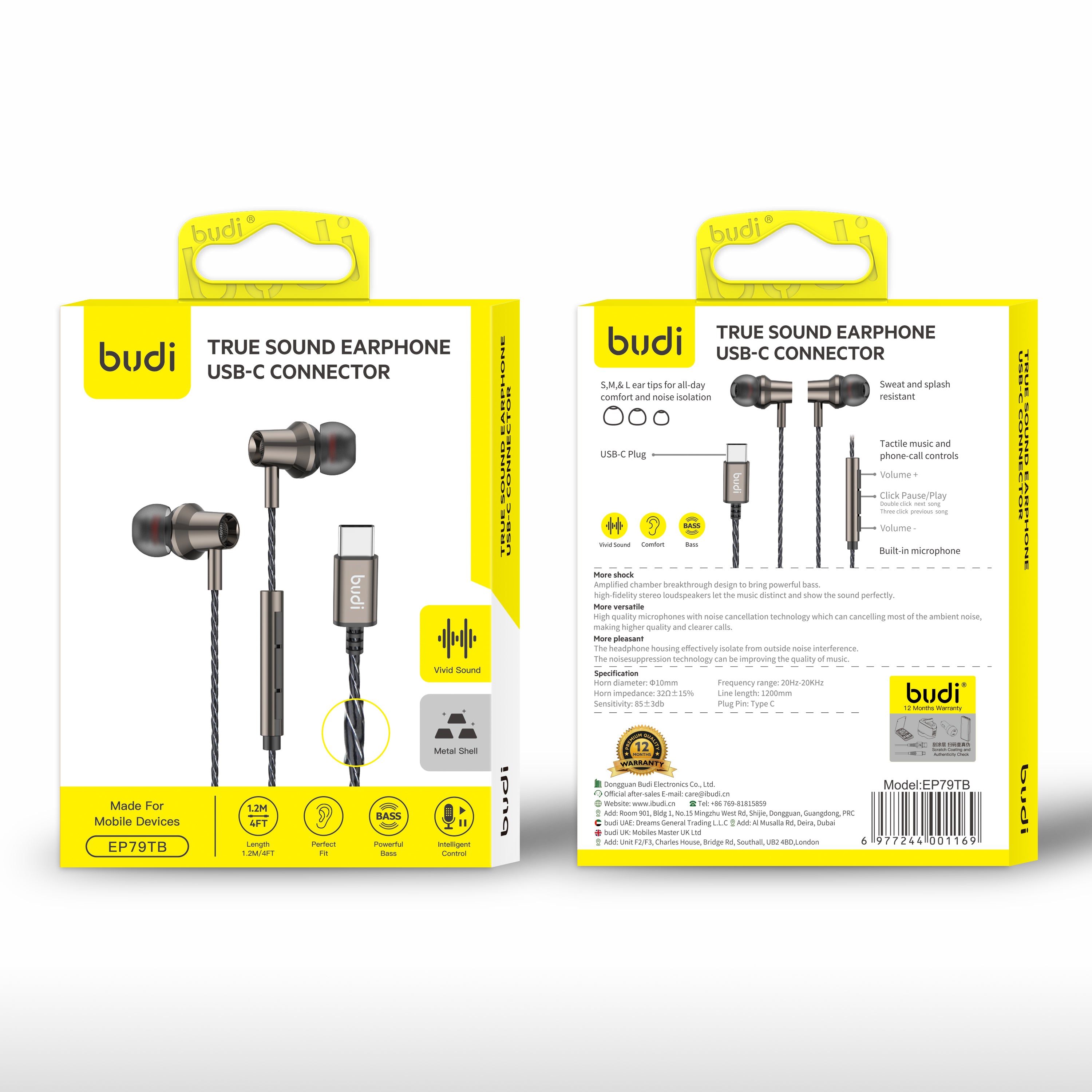 Budi True Sound Earphone Type C Connector (Black)