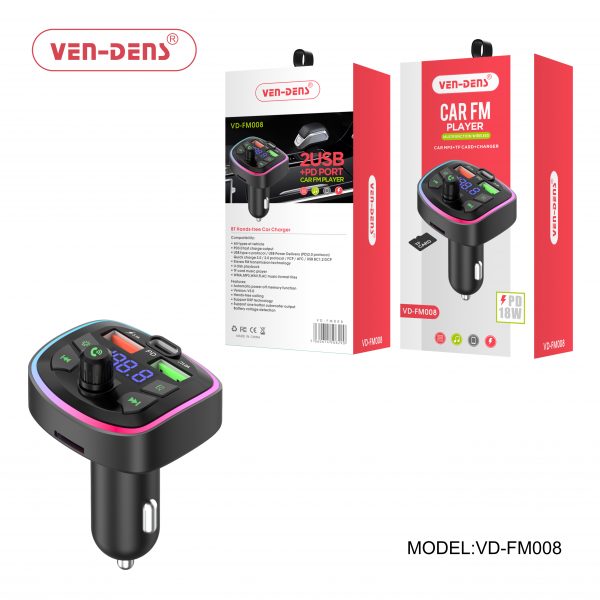 Ven-Dens Car Charger & FM Player with 2 USB Port+PD 18W