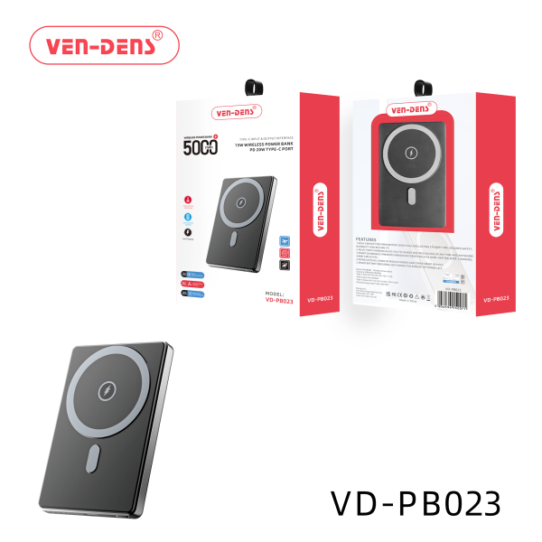 Ven-Dens Power Bank 5000mAh WIRELESS POWERBANK PD20W TYPE-C PORT