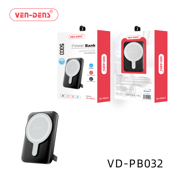 Ven-Dens Power Bank 5000mAh 15w Wireless Powerbank with stand (built-in smart chip)