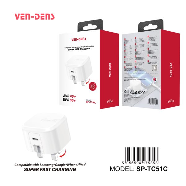 60W USB-C Super Fast Charger Plug with Foldable UK Pin – PD PPS Fast Charging