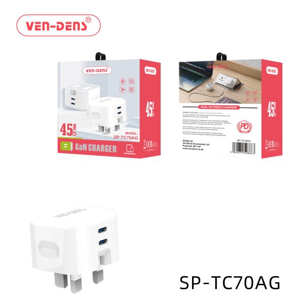 Ven-Dens 45W GaN Charger Dual Port Charger Plug