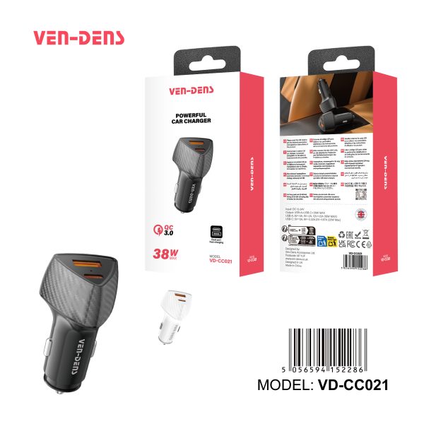 Ven-Dens 38w Dual Port Powerful Car Charger
