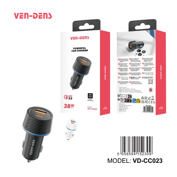 Ven-Dens 38w Dual Port Powerful Car Charger