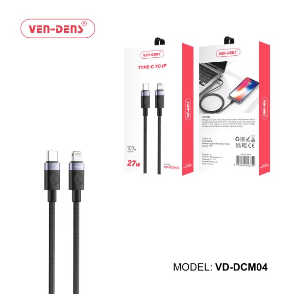 Ven-Dens 27W USB C To Lightning Charging Cable Black