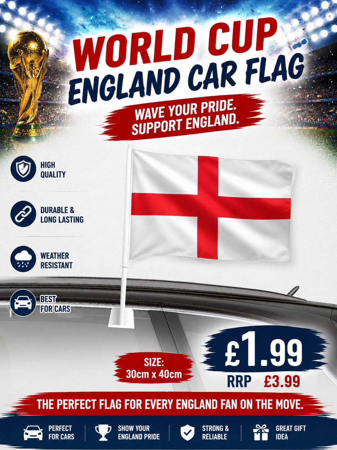 World Cup ENGLAND Car Flag