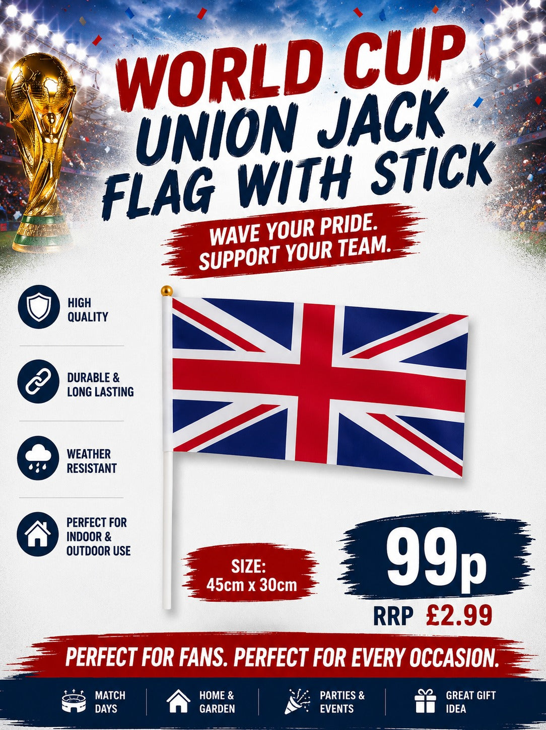World Cup UNION JACK Flag with Stick