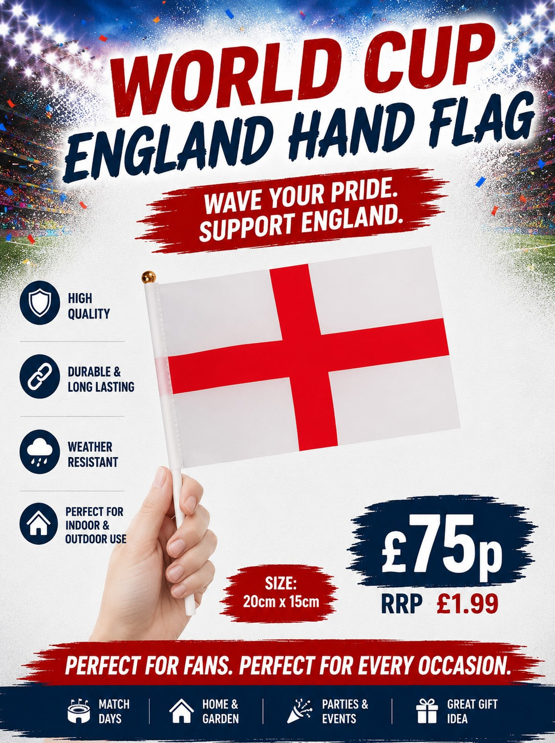 World Cup ENGLAND Hand Flag
